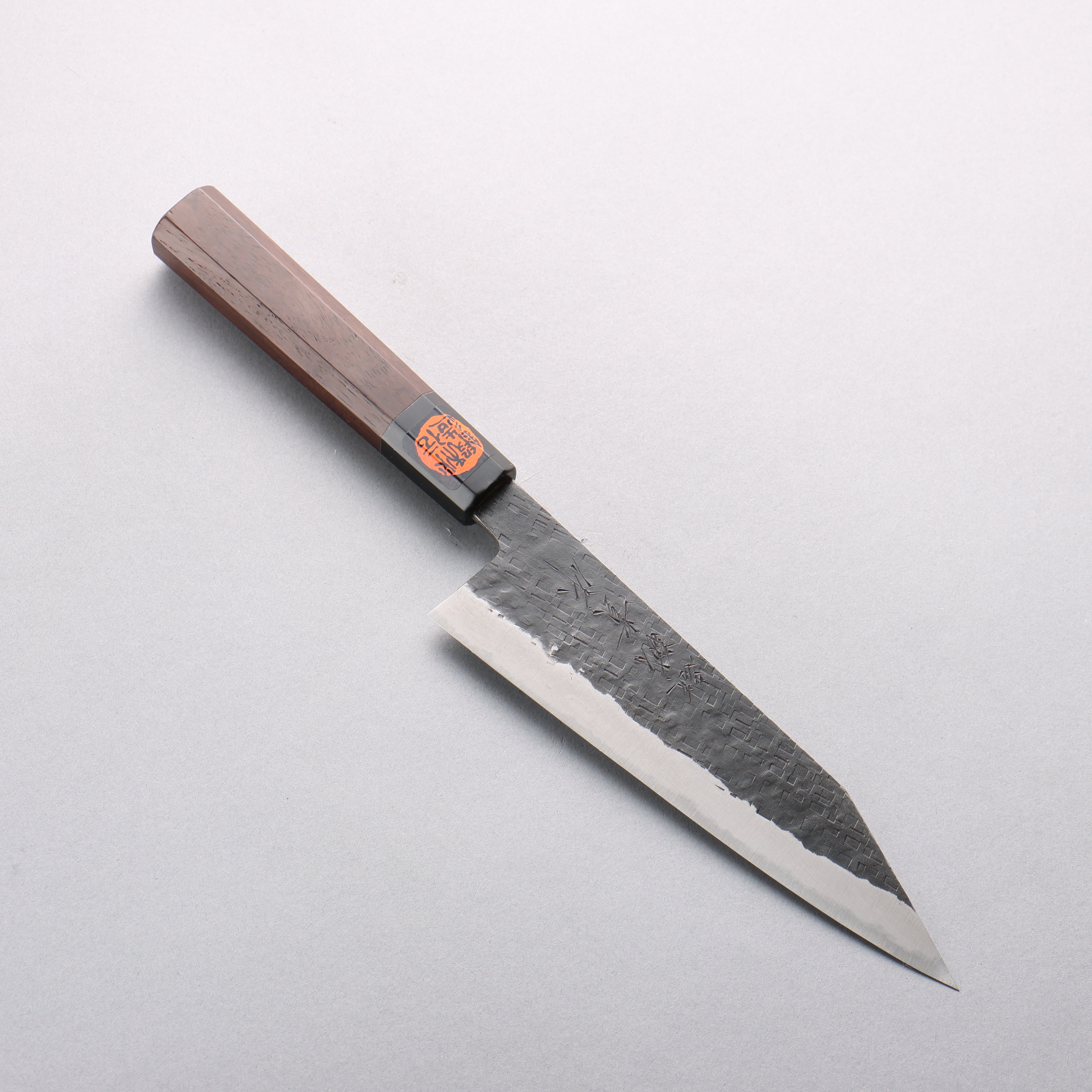 Shigeki Tanaka TEKKA Blue Steel No.2 Kurouchi Hammered(square) Kiritsuke Gyuto 180mm Walnut Handle - Japanny - Best Japanese Knife