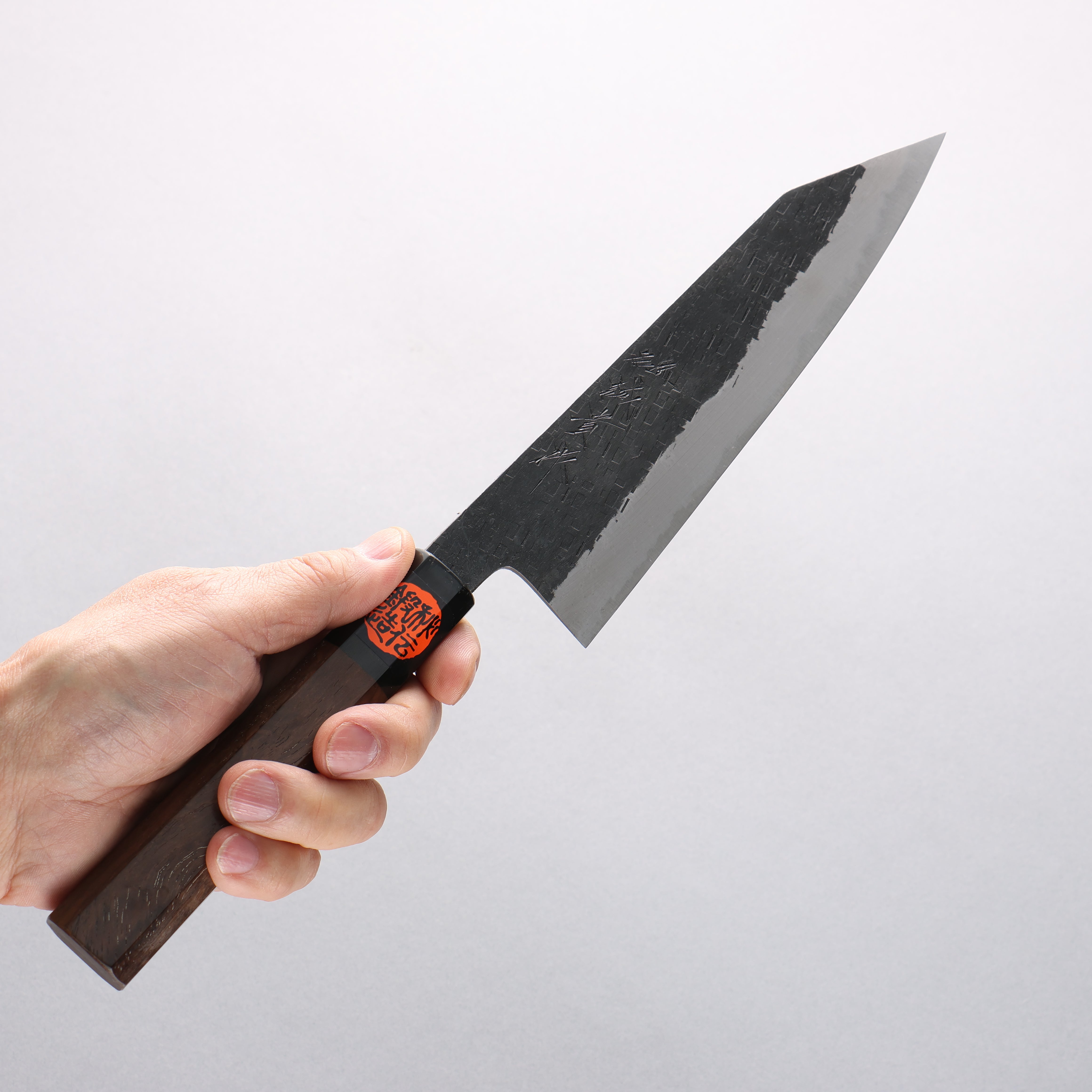 Shigeki Tanaka TEKKA Blue Steel No.2 Kurouchi Hammered(square) Kiritsuke Gyuto 180mm Walnut Handle - Japanny - Best Japanese Knife