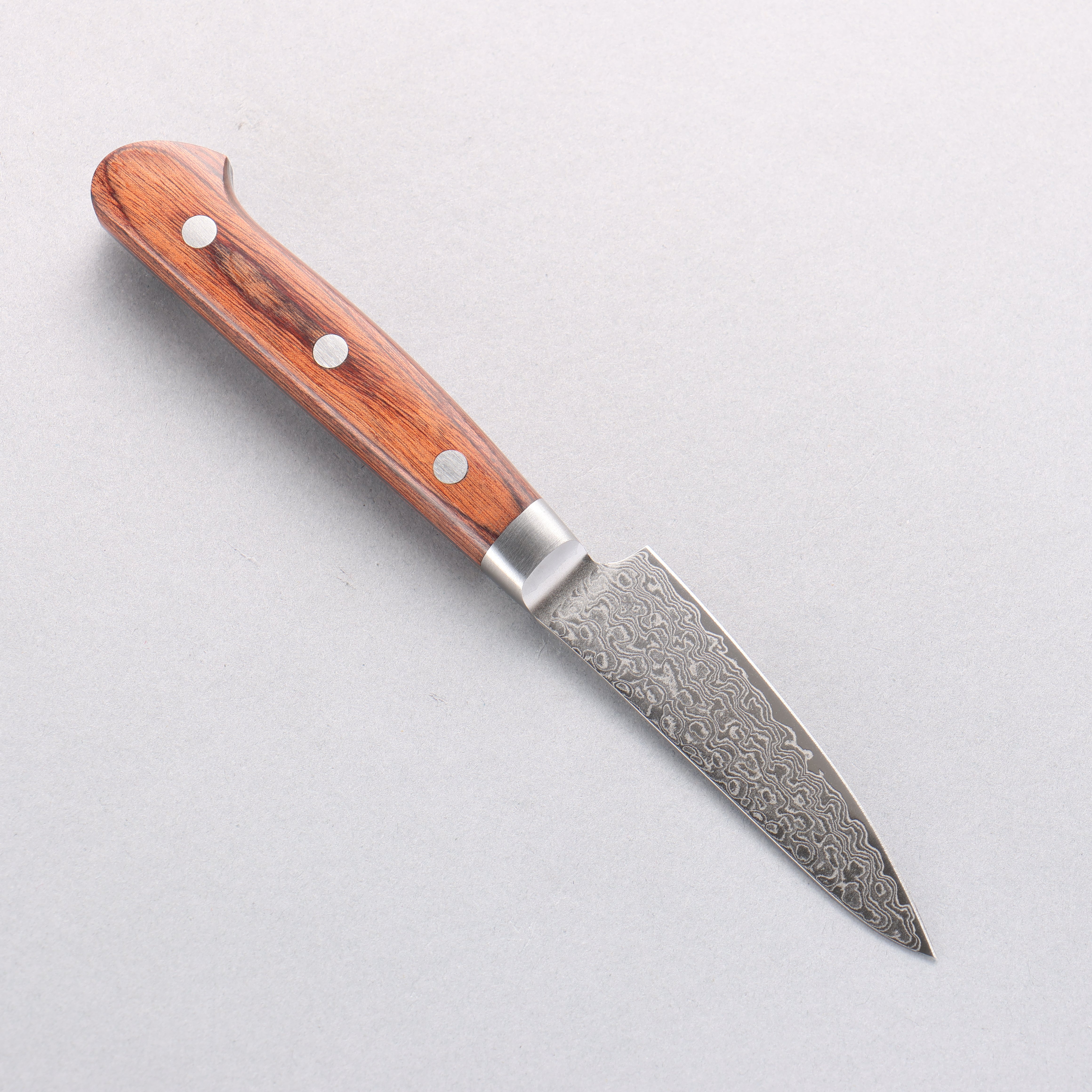 Seisuke Mokusei ZA-18 Mirrored Finish Damascus Petty-Utility 80mm Brown Pakka wood Handle - Japanny - Best Japanese Knife
