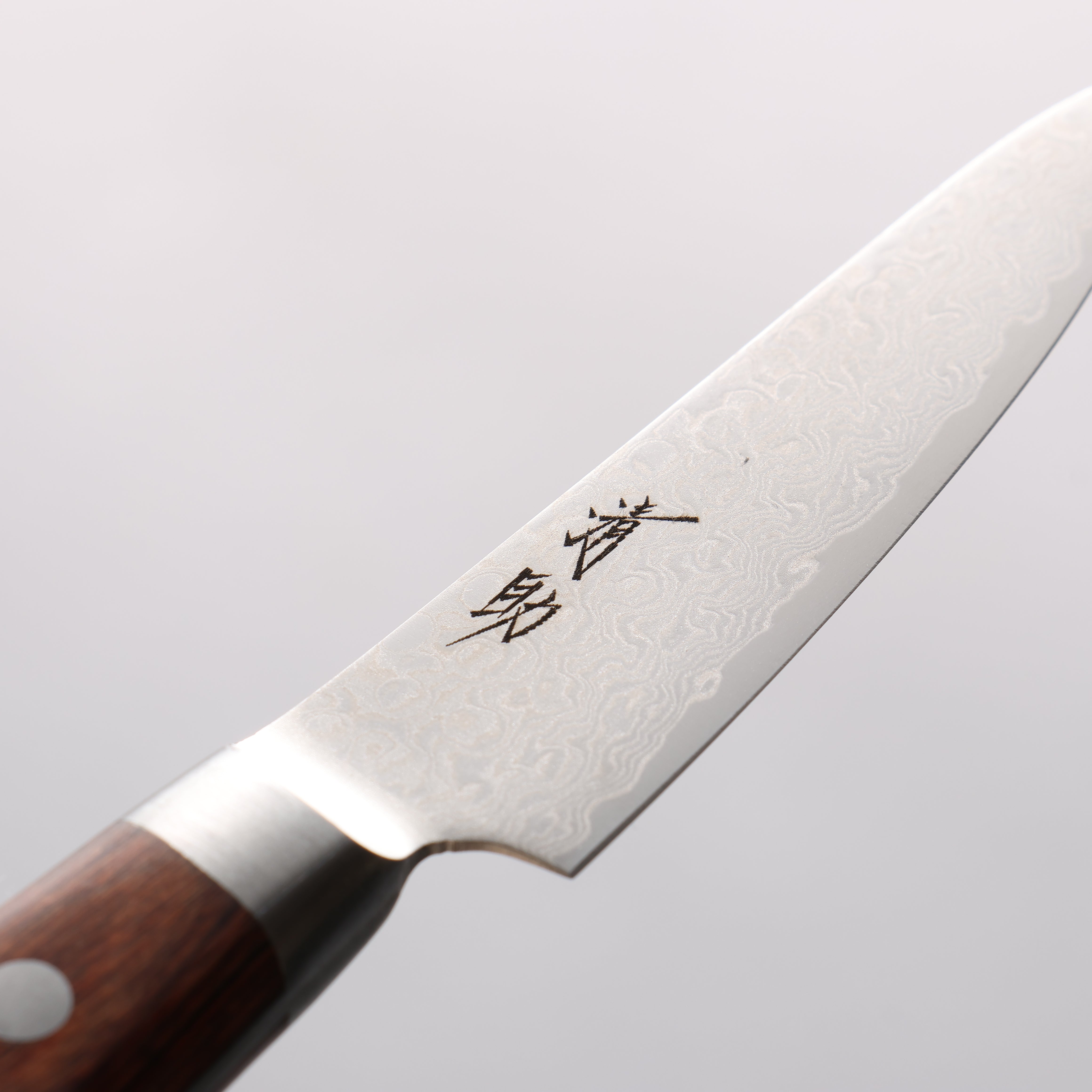 Seisuke Mokusei ZA-18 Mirrored Finish Damascus Petty-Utility 80mm Brown Pakka wood Handle - Japanny - Best Japanese Knife