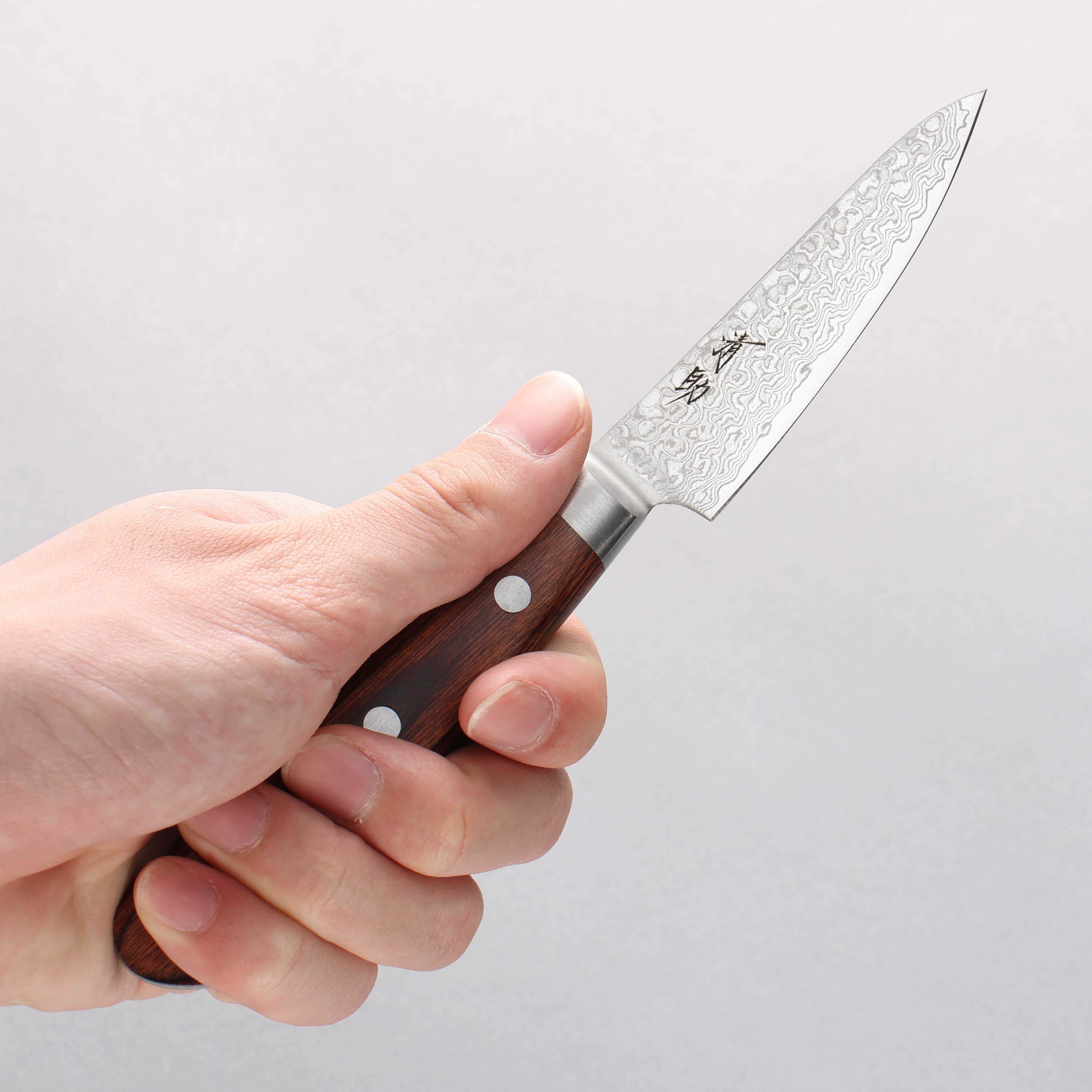 Seisuke Mokusei ZA-18 Mirrored Finish Damascus Petty-Utility 80mm Brown Pakka wood Handle - Japanny - Best Japanese Knife