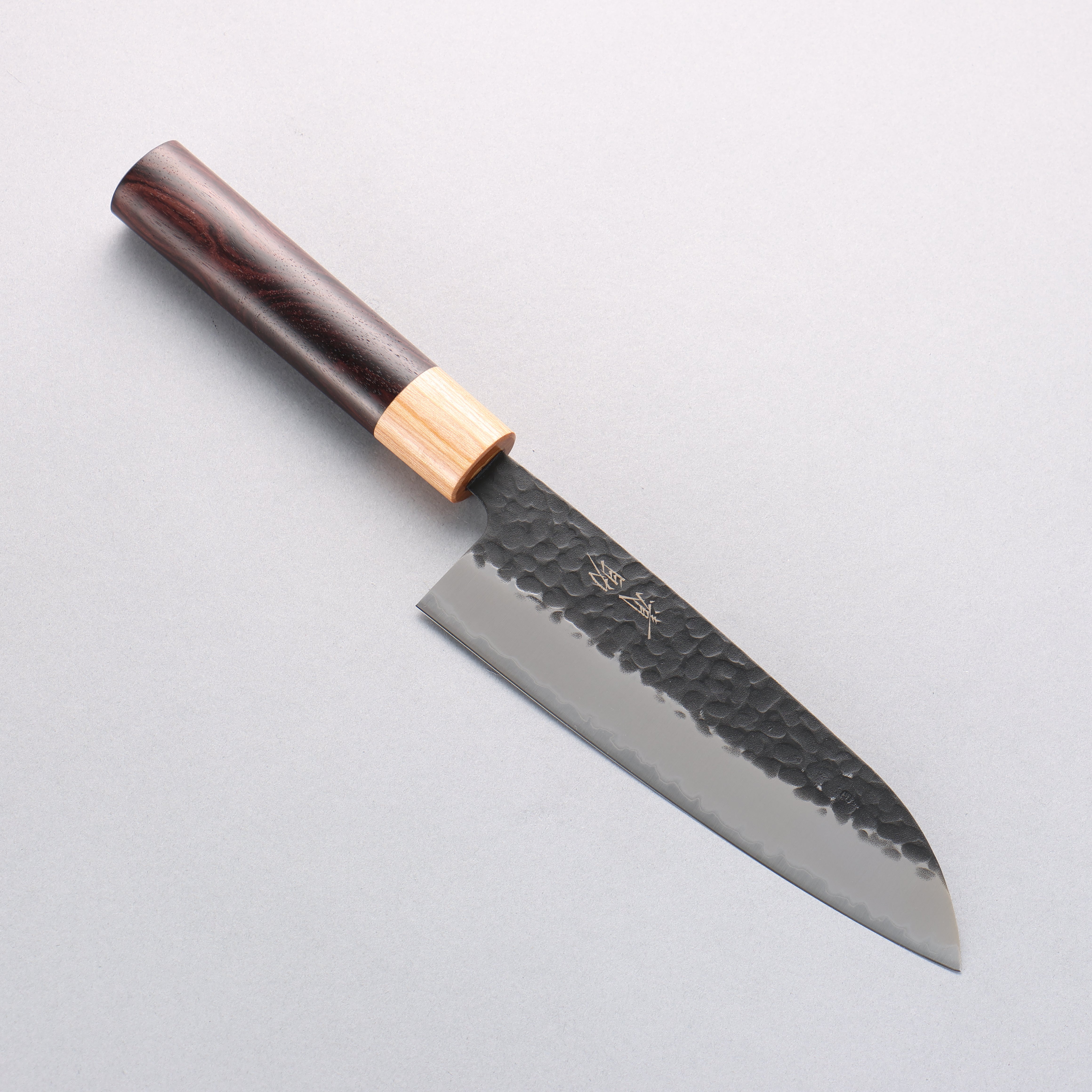 Seisuke Blue Super Hammered Kurouchi Santoku 170mm Rosewood Handle - Japanny - Best Japanese Knife