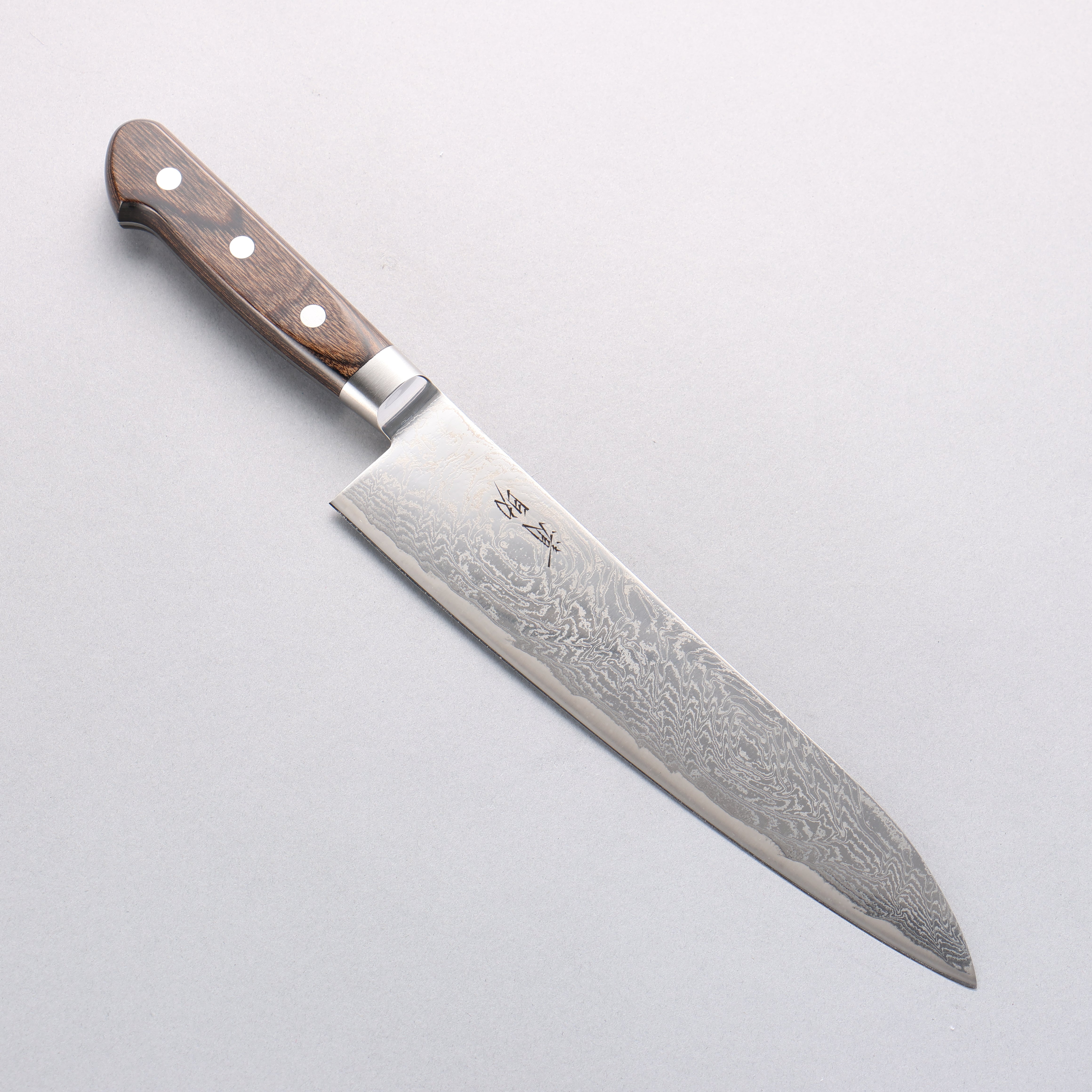 Seisuke Nami AUS10 Mirrored Finish Damascus Gyuto 210mm Brown Pakka wood Handle - Japanny - Best Japanese Knife