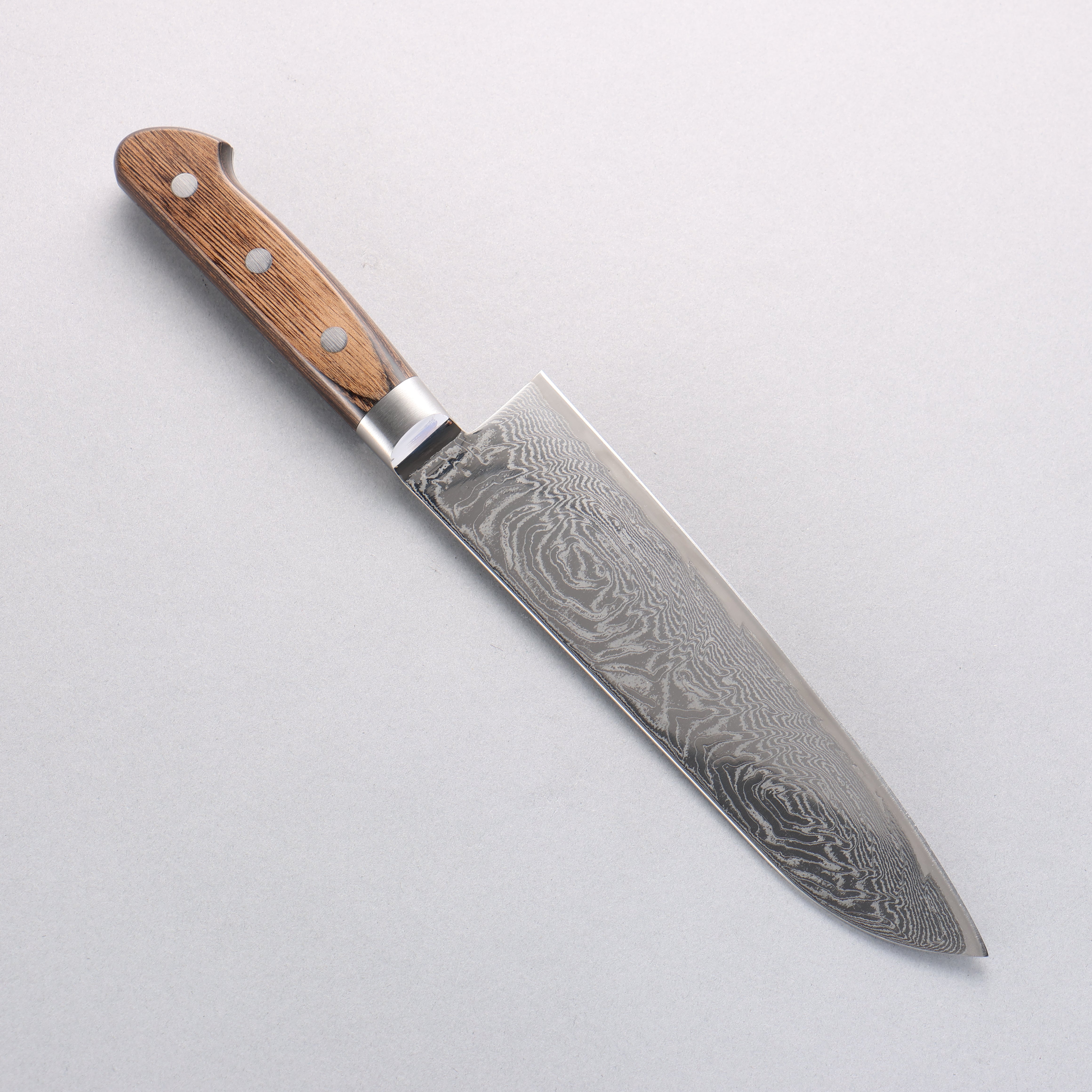 Seisuke Nami AUS10 Mirrored Finish Damascus Santoku 180mm Brown Pakka wood Handle - Japanny - Best Japanese Knife