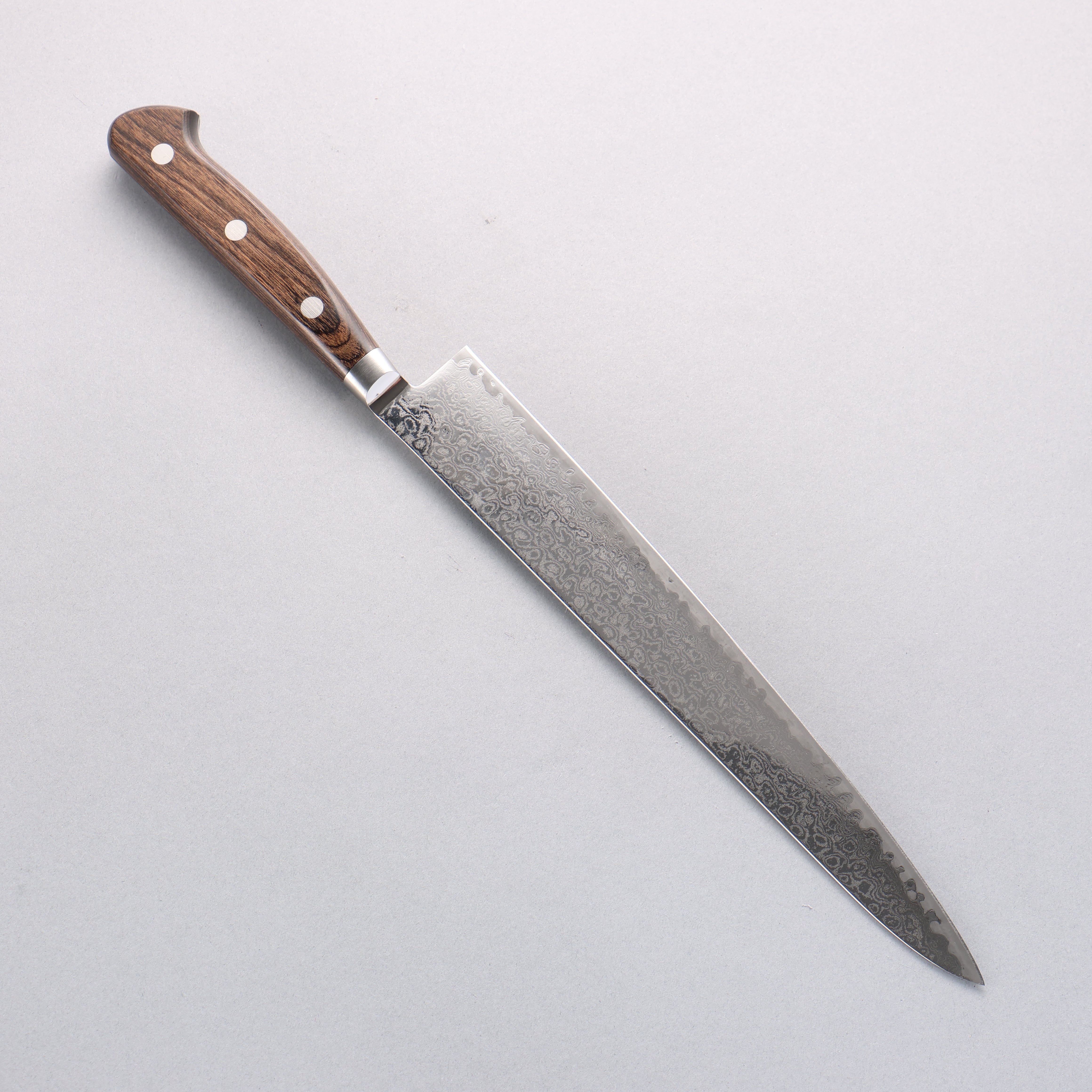 Seisuke Kagami2 AUS10 Mirrored Finish Damascus Sujihiki 240mm Brown Pakka wood Handle - Japanny - Best Japanese Knife