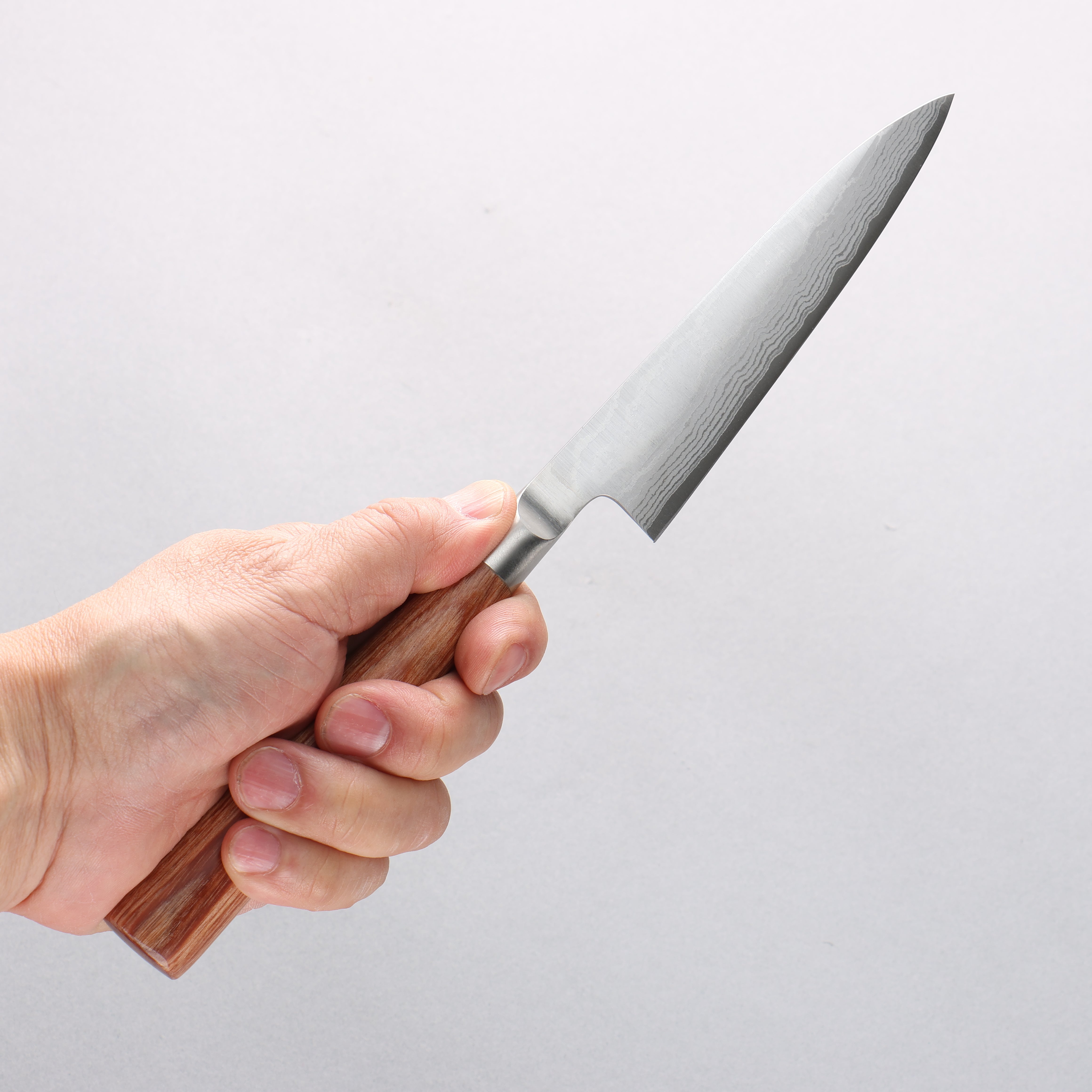 Kamo Hamono VG10 Damascus Petty-Utility 120mm Brown Pakka wood Handle - Japanny - Best Japanese Knife