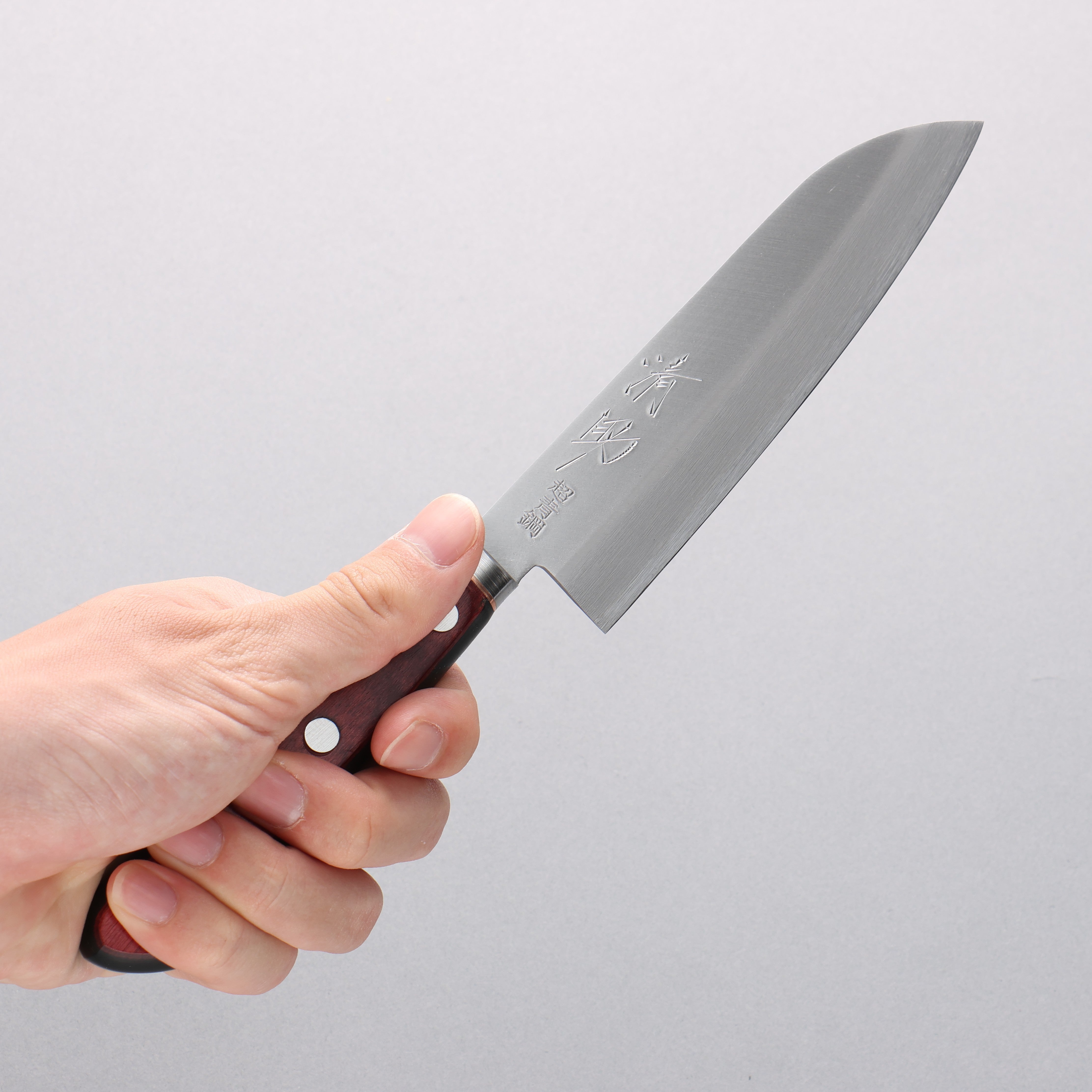 Seisuke Blue Super Migaki Finished Small Santoku 140mm Red and Black Pakka wood Handle - Japanny - Best Japanese Knife