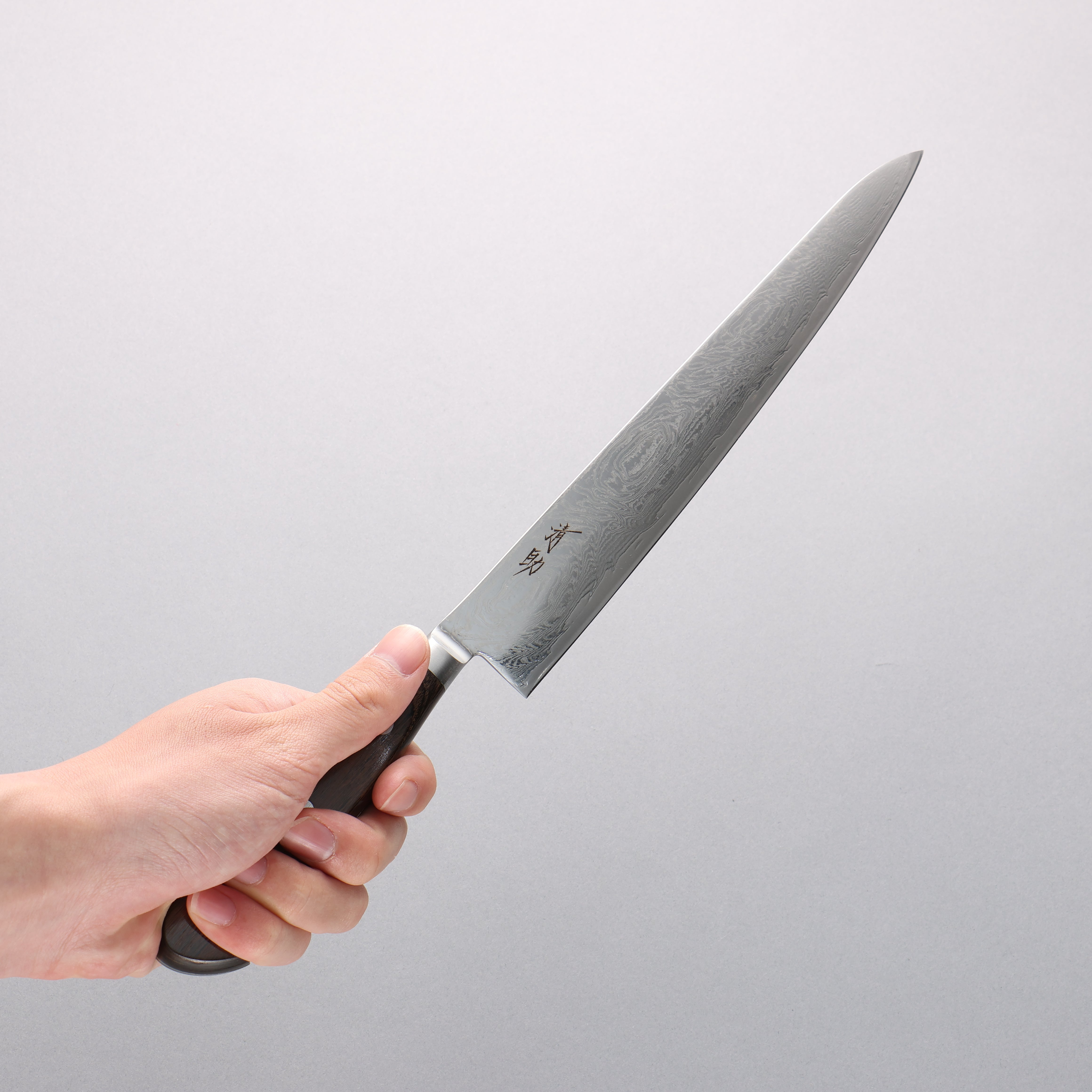 Seisuke Nami AUS10 Mirrored Finish Damascus Sujihiki 240mm Brown Pakka wood Handle - Japanny - Best Japanese Knife