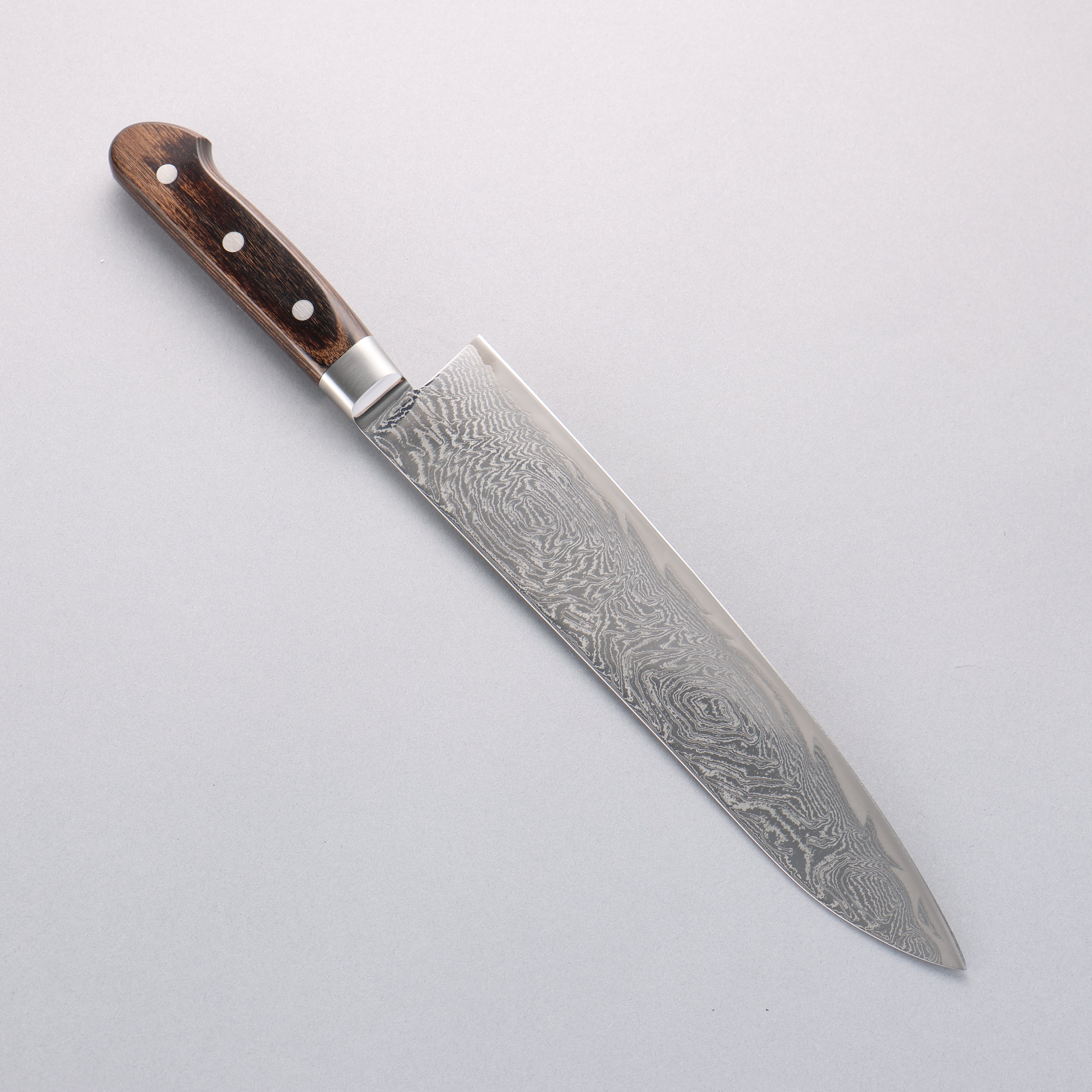 Seisuke Nami AUS10 Mirrored Finish Damascus Gyuto 240mm Brown Pakka wood Handle - Japanny - Best Japanese Knife
