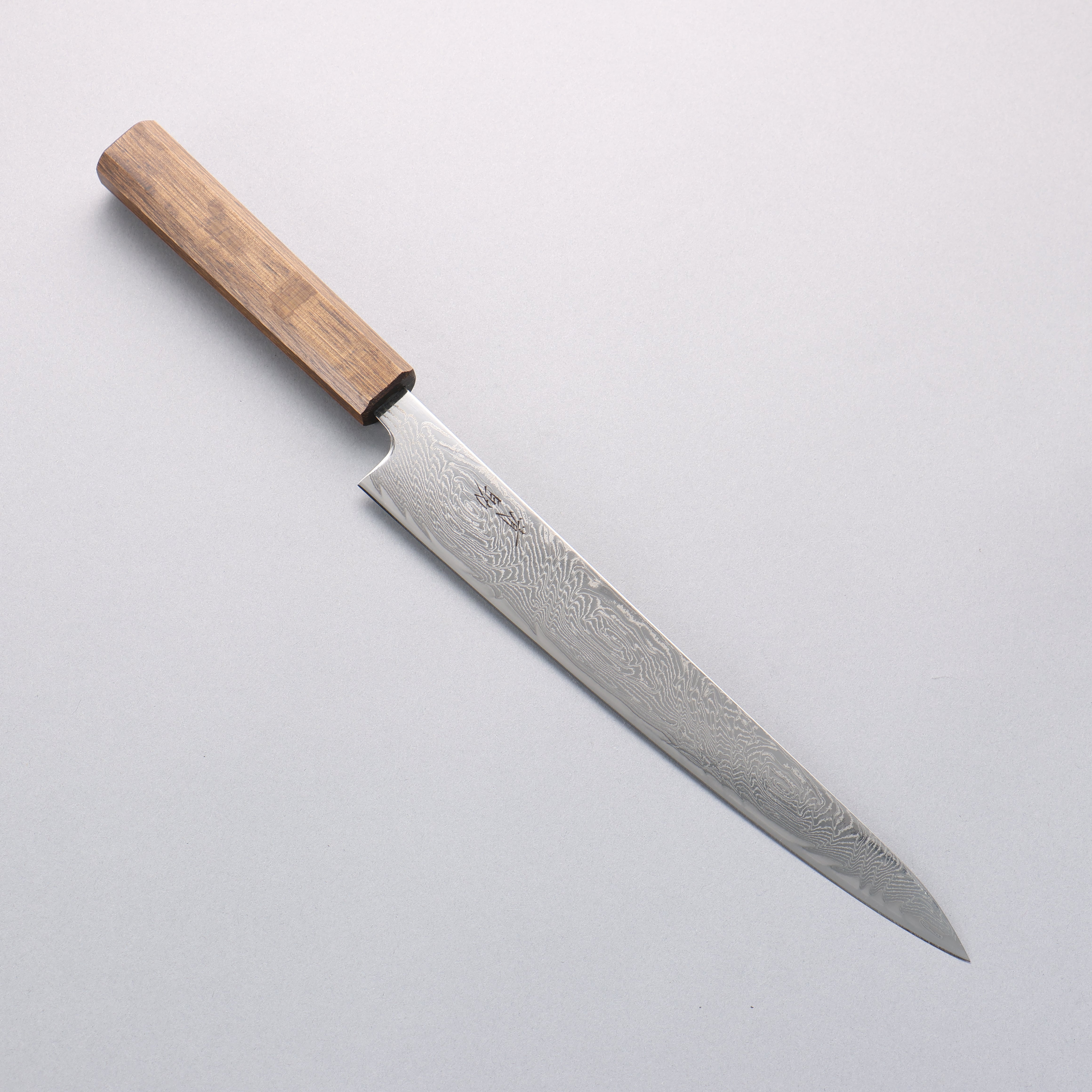 Seisuke Nami AUS10 Mirrored Finish Damascus Sujihiki 240mm Oak Handle - Japanny - Best Japanese Knife
