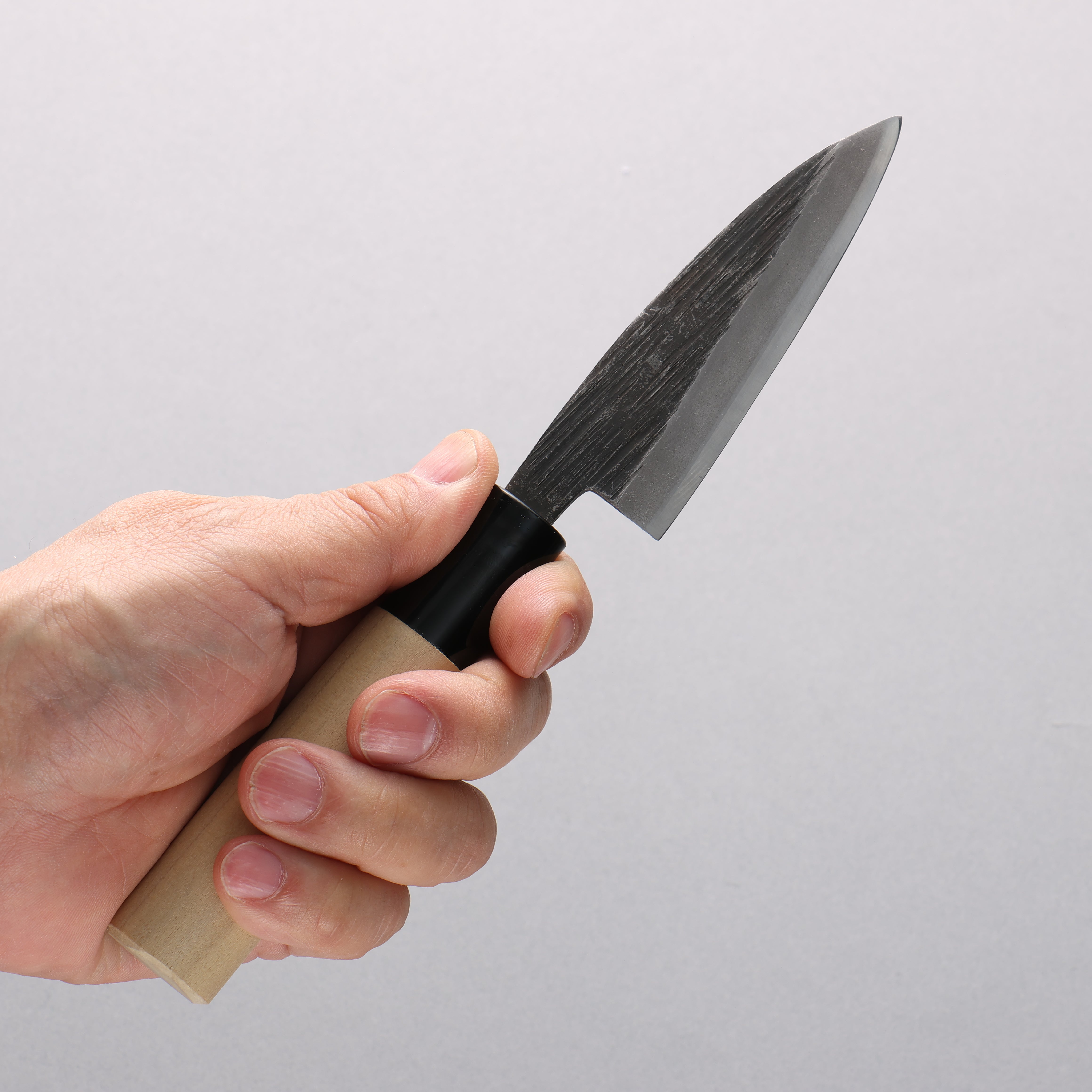 Sakai Takayuki Blue Steel No.2 Black Finished Vertical Stripes Ajikiri 90mm Magnolia (Ferrule: Black Plastic) Handle - Japanny - Best Japanese Knife