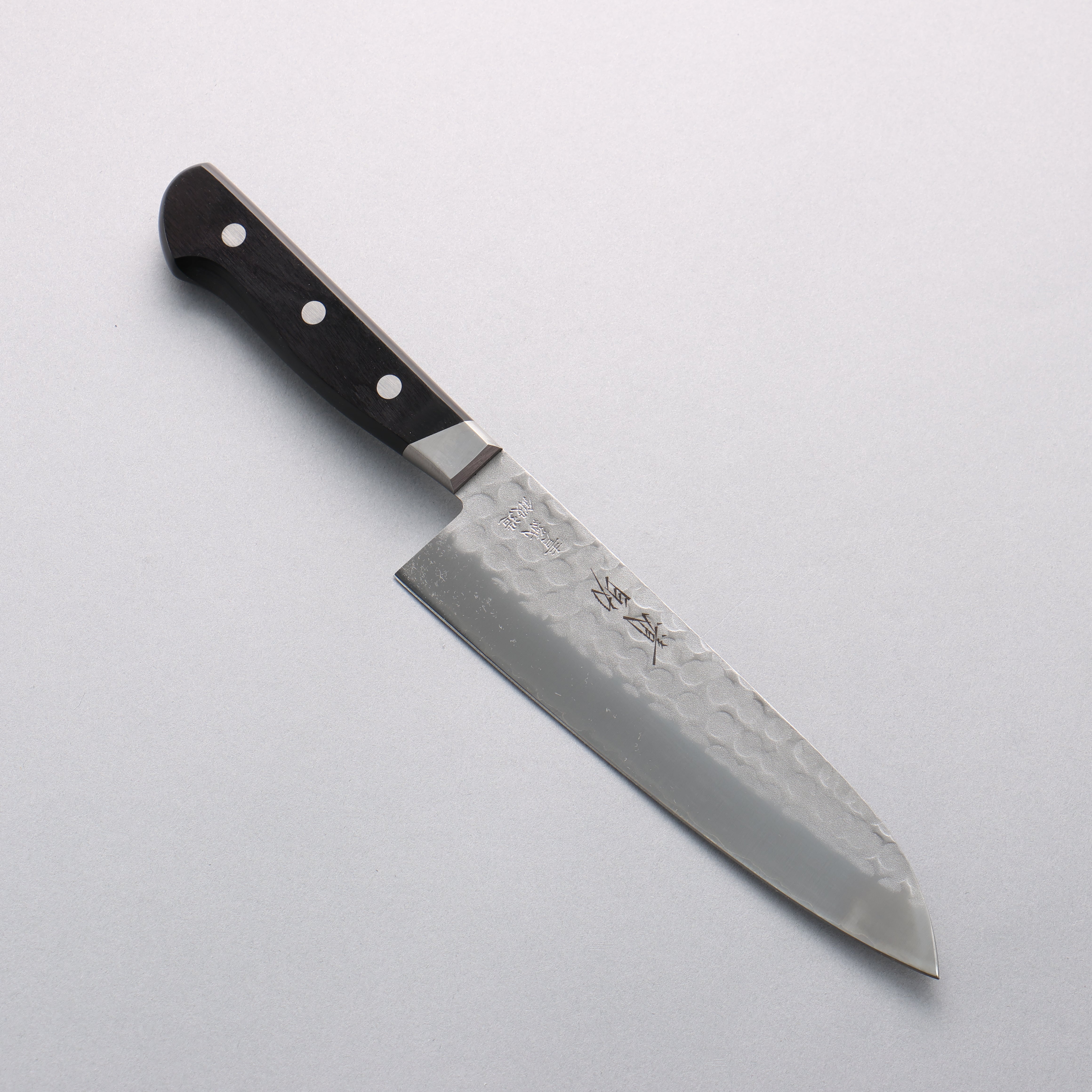 Seisuke Blue Steel No.2 Nashiji Hammered Santoku 180mm Black Pakka wood Handle - Japanny - Best Japanese Knife