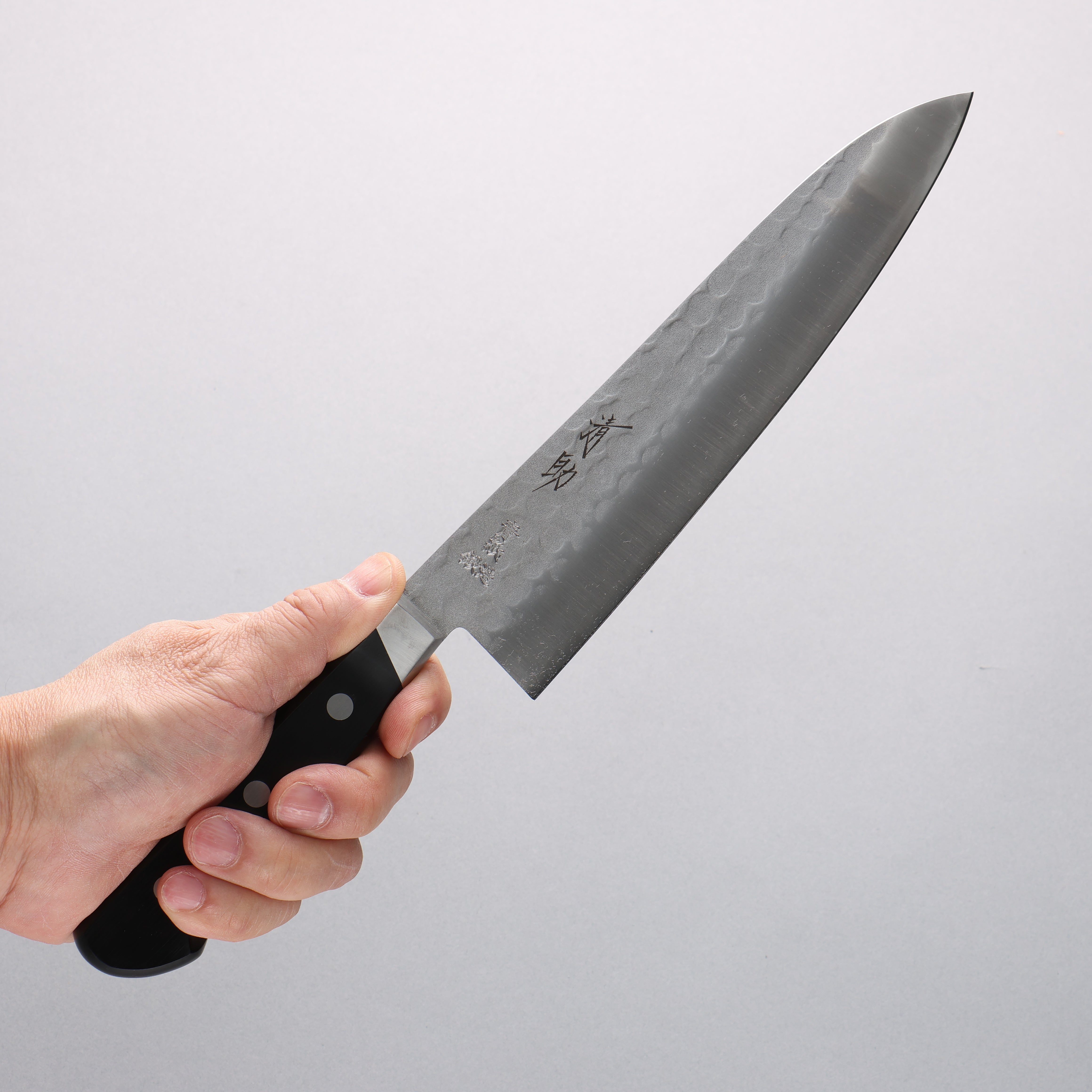 Seisuke Blue Steel No.2 Nashiji Hammered Gyuto 200mm Black Pakka wood Handle - Japanny - Best Japanese Knife