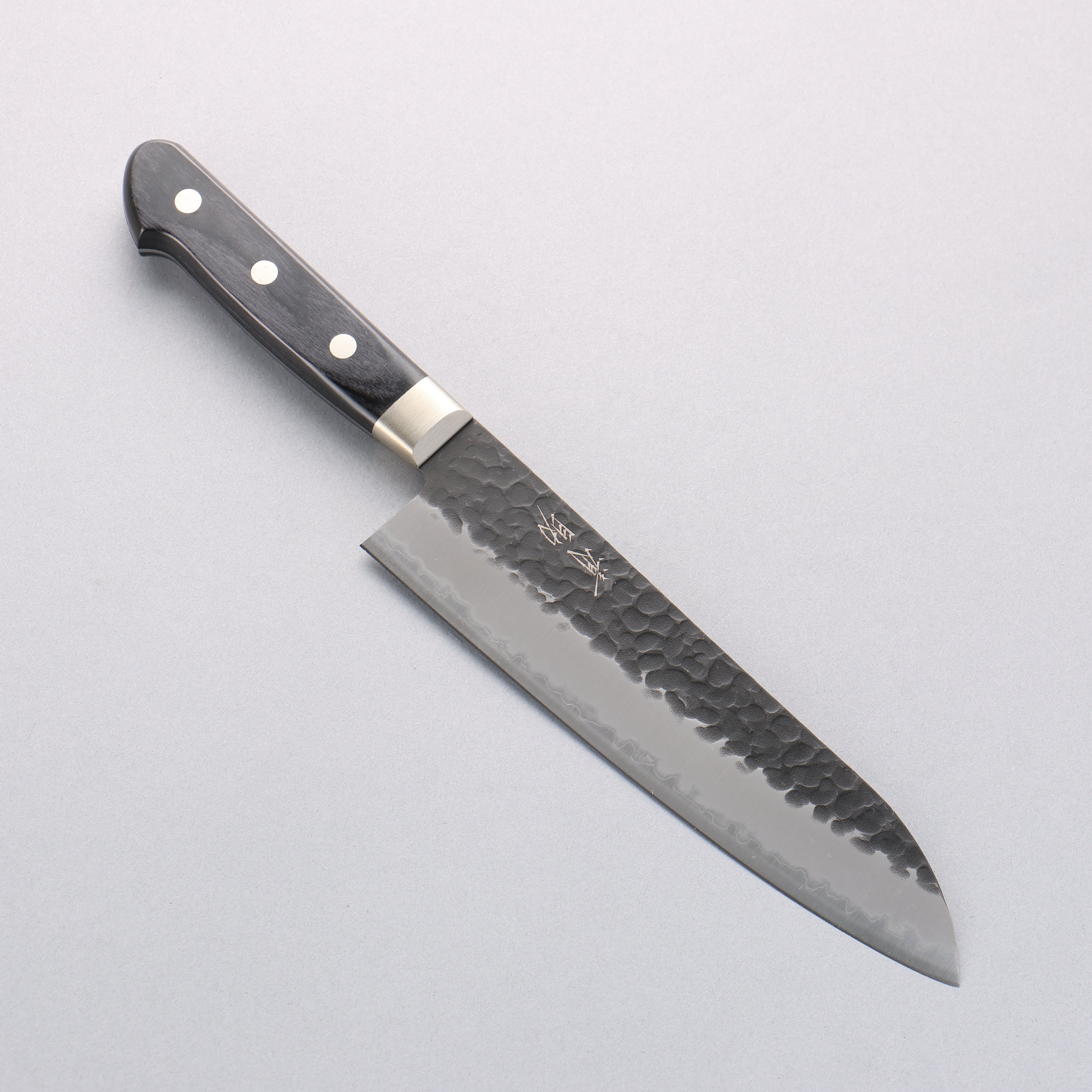 Seisuke Blue Super Hammered Black Finished Santoku 180mm Black Pakka wood Handle - Japanny - Best Japanese Knife