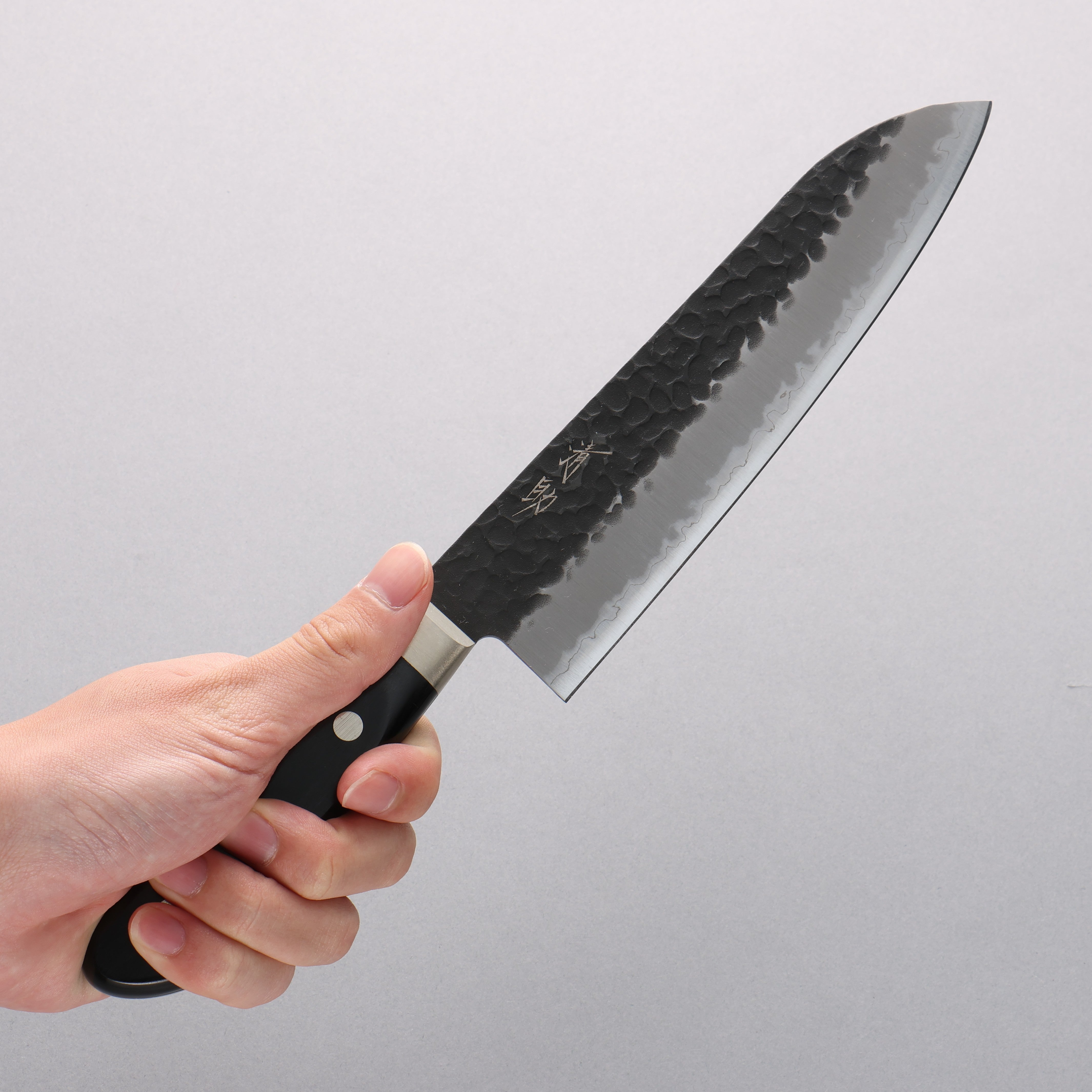 Seisuke Blue Super Hammered Black Finished Santoku 180mm Black Pakka wood Handle - Japanny - Best Japanese Knife