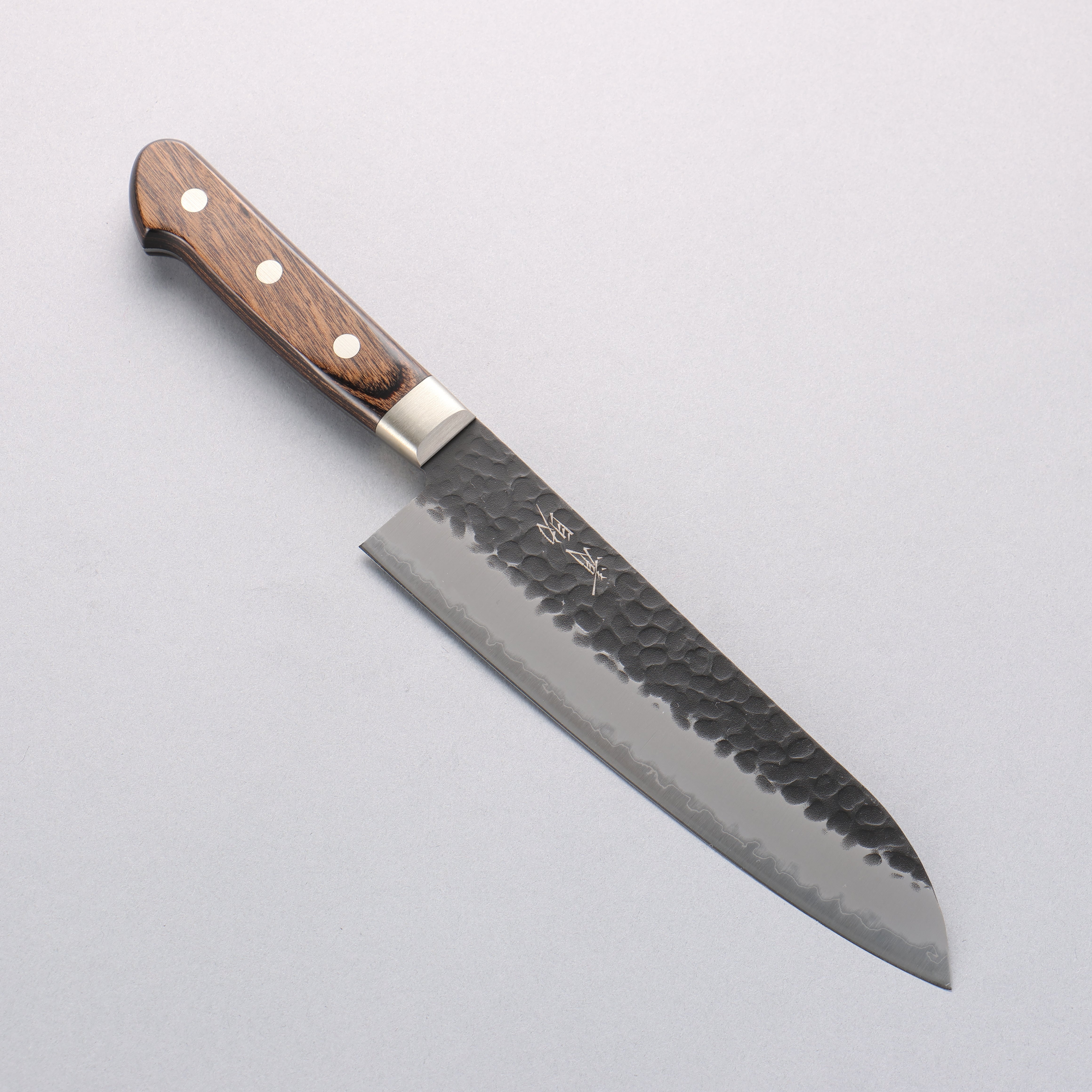 Seisuke Blue Super Hammered Black Finished Santoku 180mm Brown Pakka wood Handle - Japanny - Best Japanese Knife