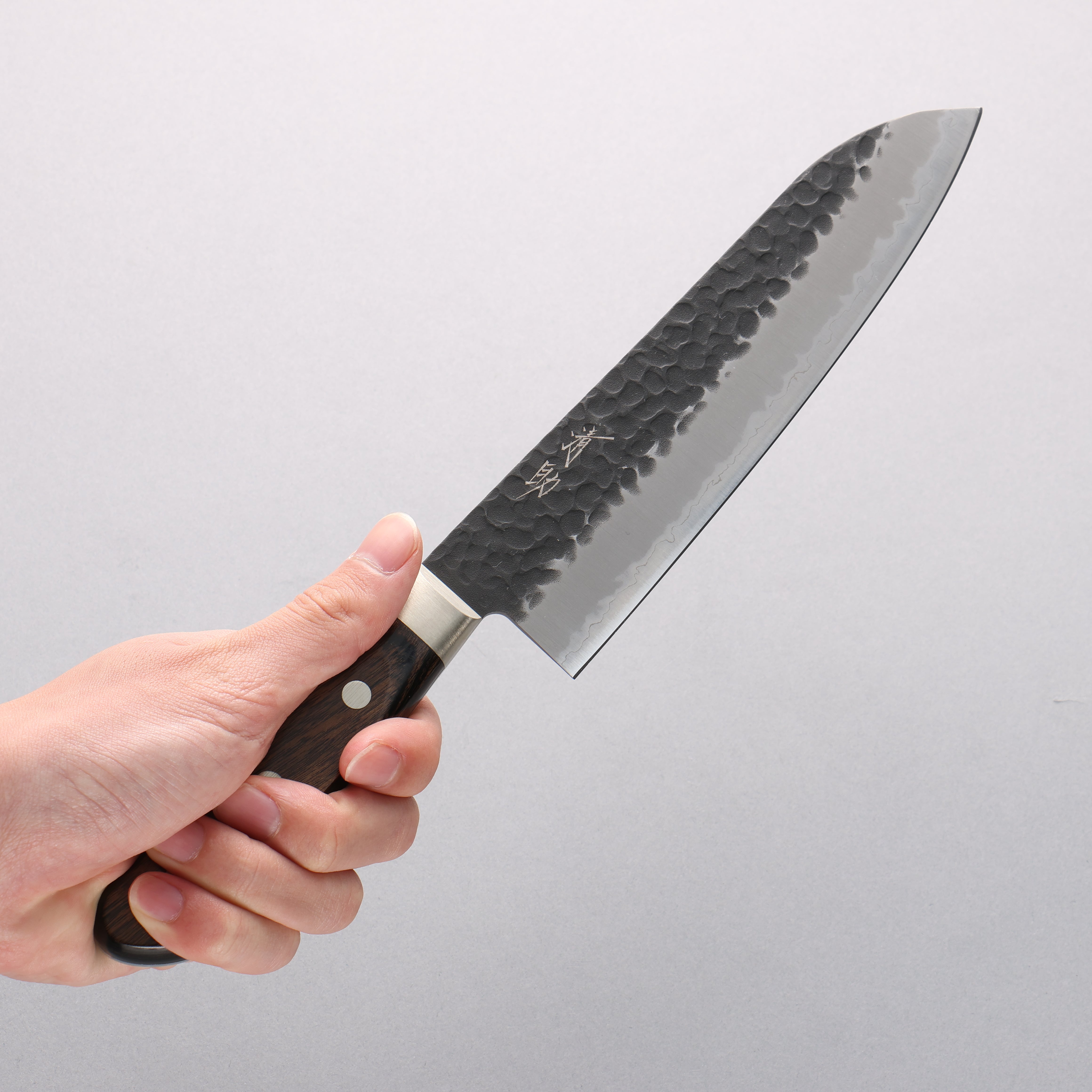 Seisuke Blue Super Hammered Black Finished Santoku 180mm Brown Pakka wood Handle - Japanny - Best Japanese Knife
