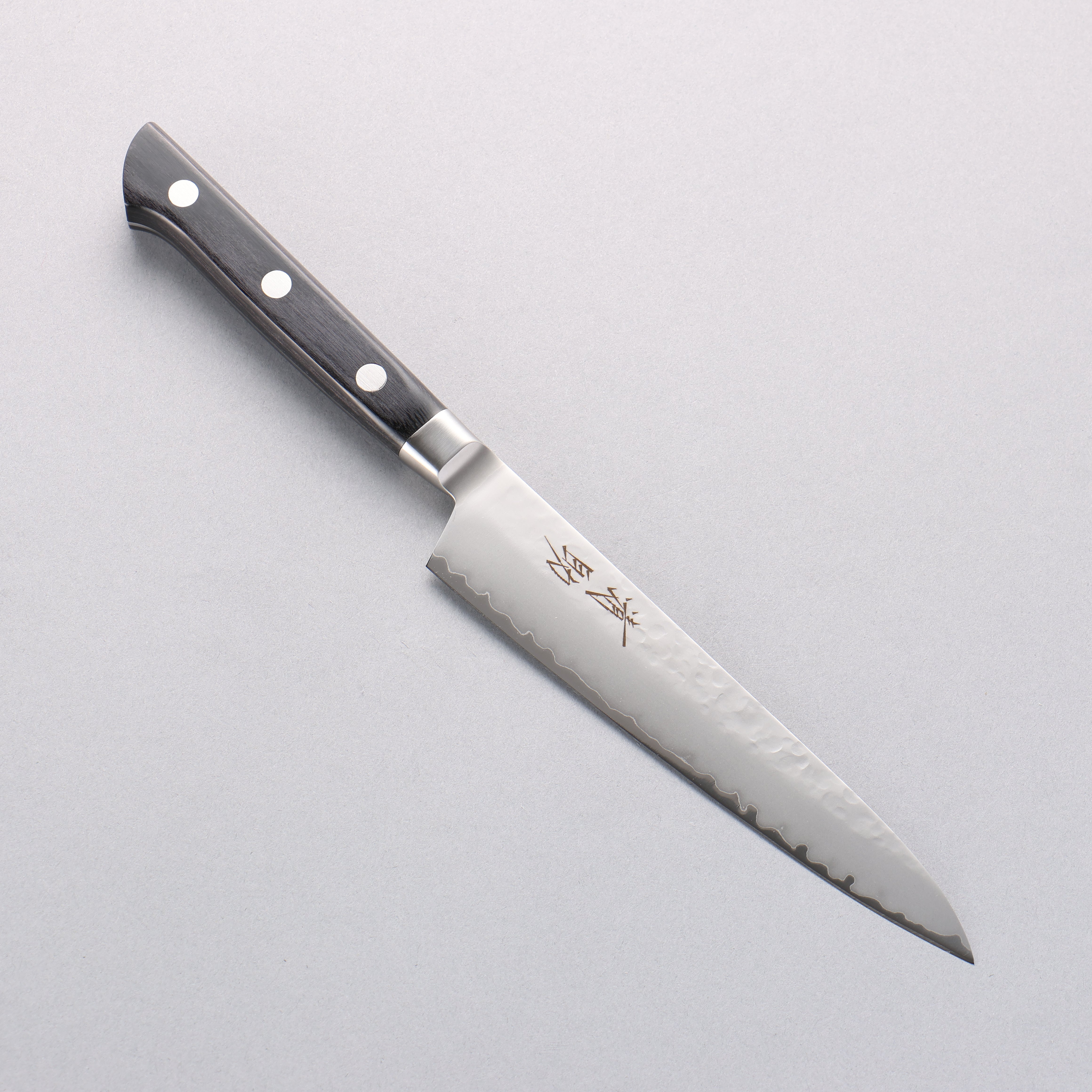 Seisuke VG5 Hammered Kasumitogi Petty-Utility 150mm Black Pakka wood Handle - Japanny - Best Japanese Knife