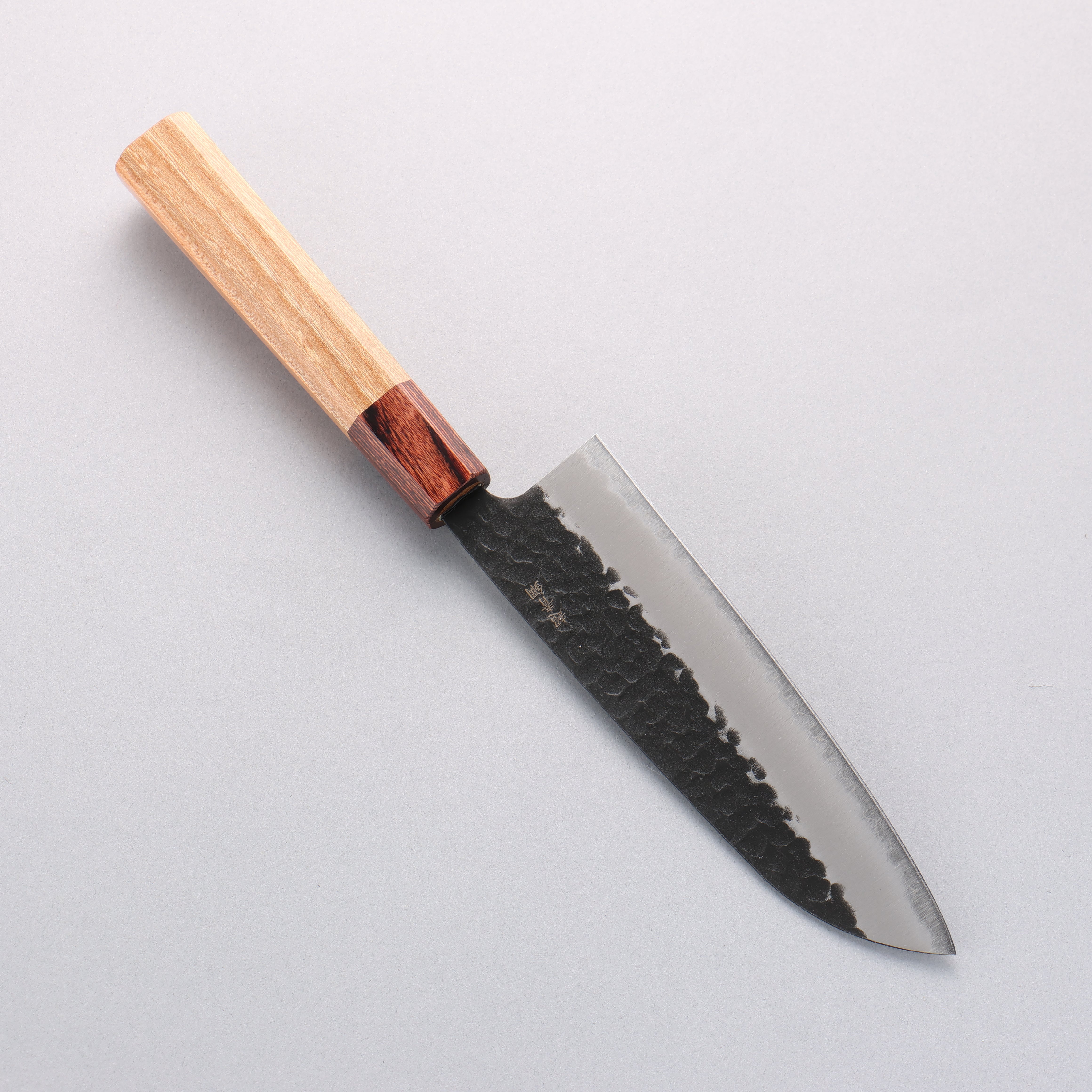 Sakai Takayuki Blue Super Hammered Black Finished Santoku 165mm Keyaki (Japanese Elm) Handle - Japanny - Best Japanese Knife