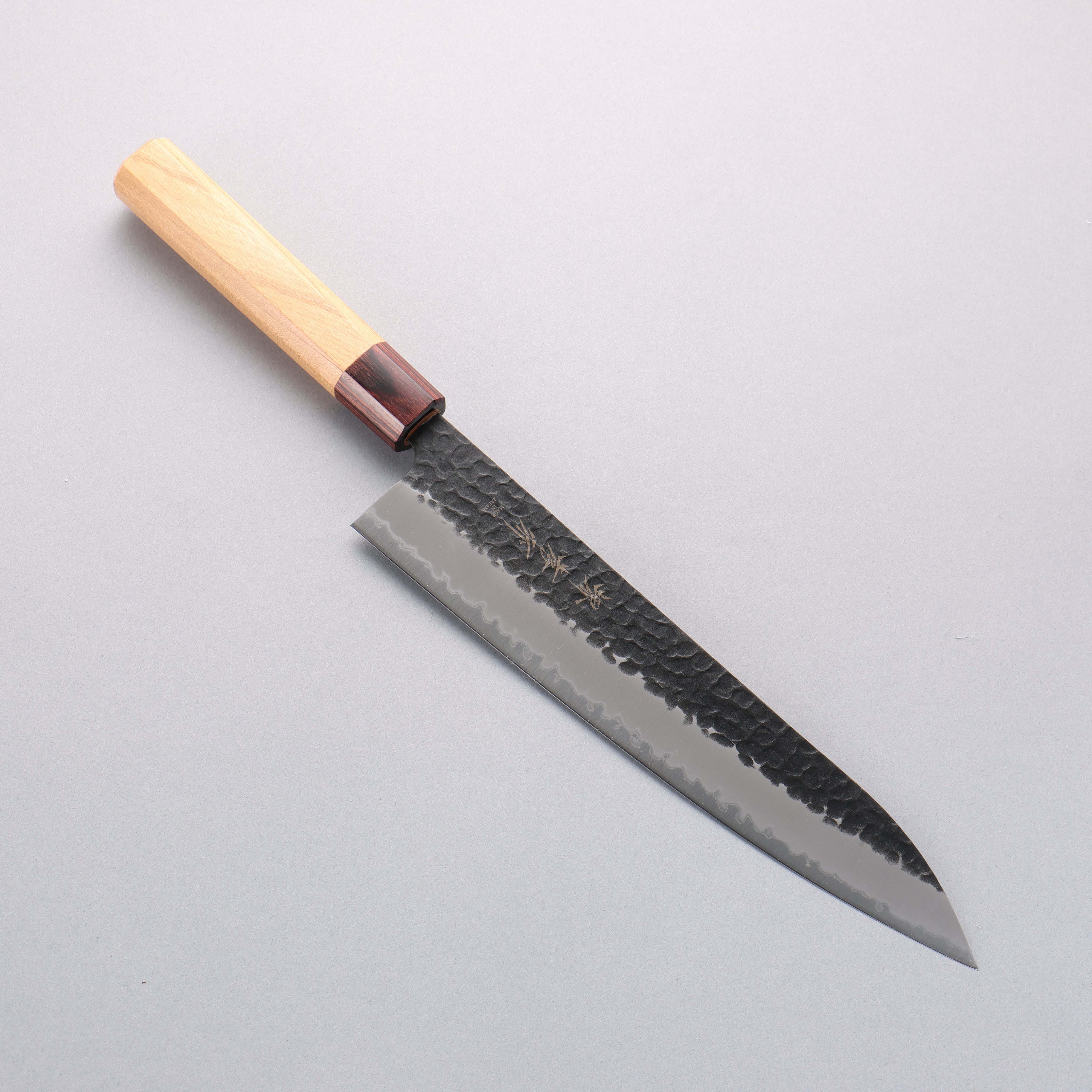 Sakai Takayuki Blue Super Hammered Black Finished Gyuto 240mm Keyaki (Japanese Elm) Handle - Japanny - Best Japanese Knife