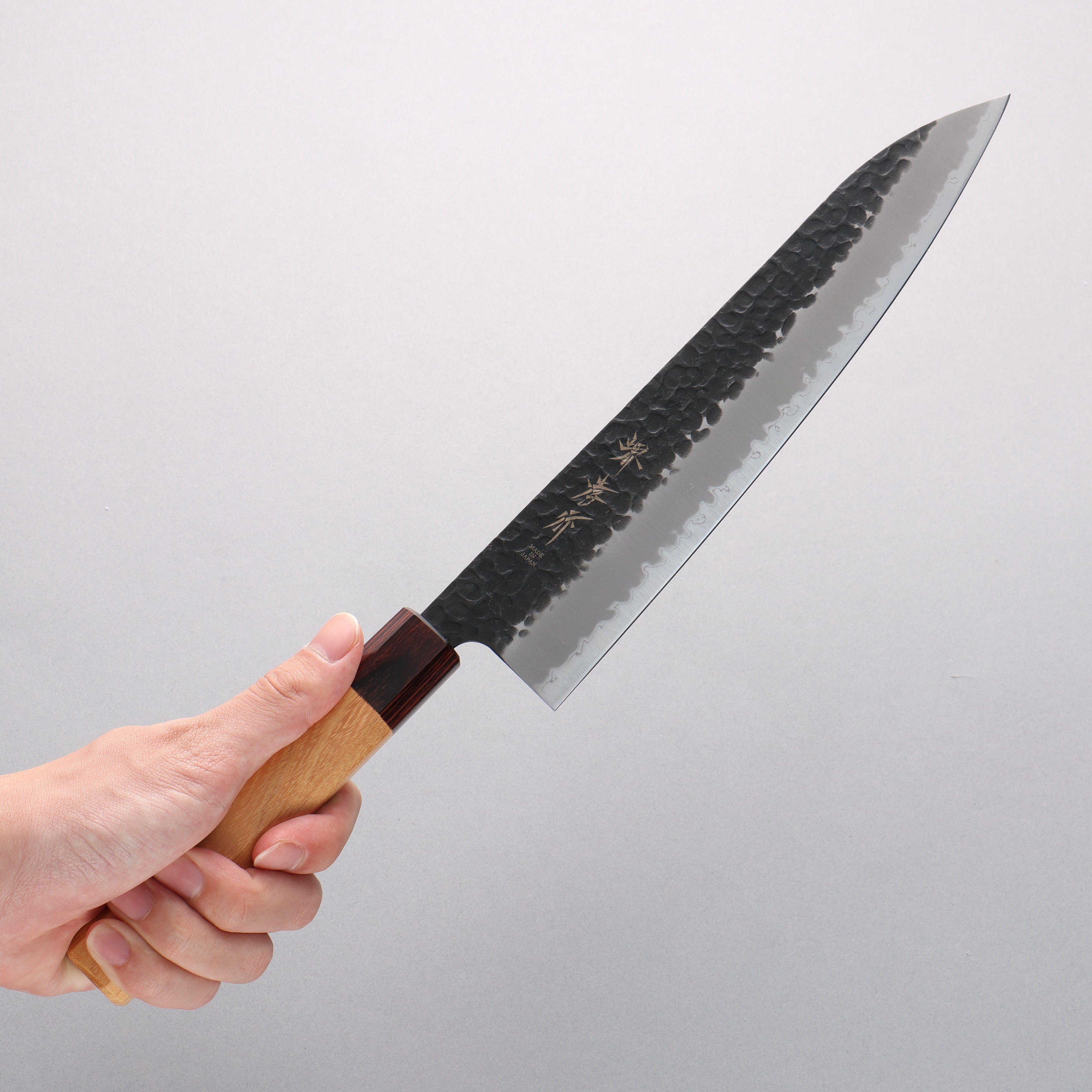 Sakai Takayuki Blue Super Hammered Black Finished Gyuto 240mm Keyaki (Japanese Elm) Handle - Japanny - Best Japanese Knife