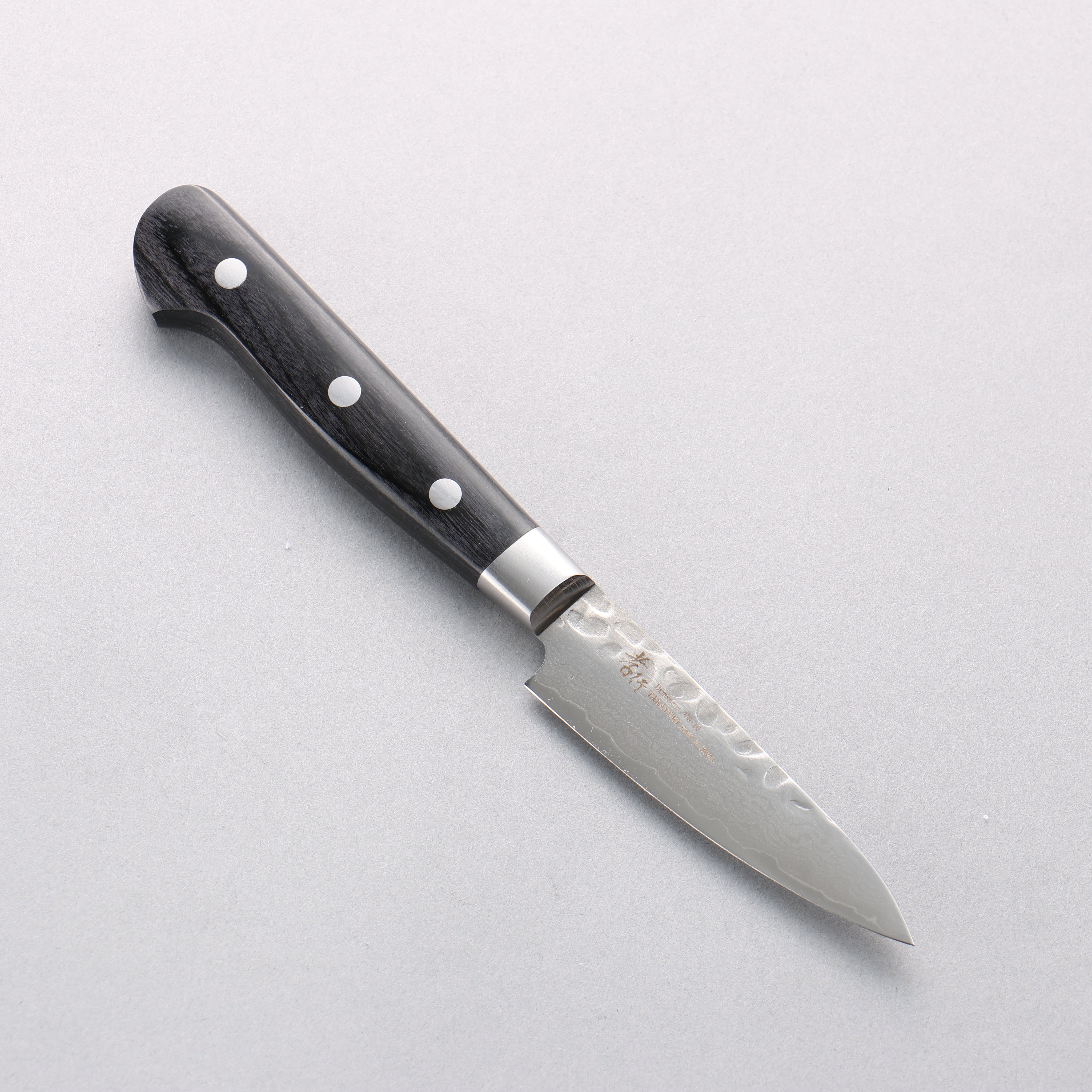 Sakai Takayuki VG10 Hammered Damascus 17 Layer Paring 80mm Black Pakka wood Handle - Japanny - Best Japanese Knife