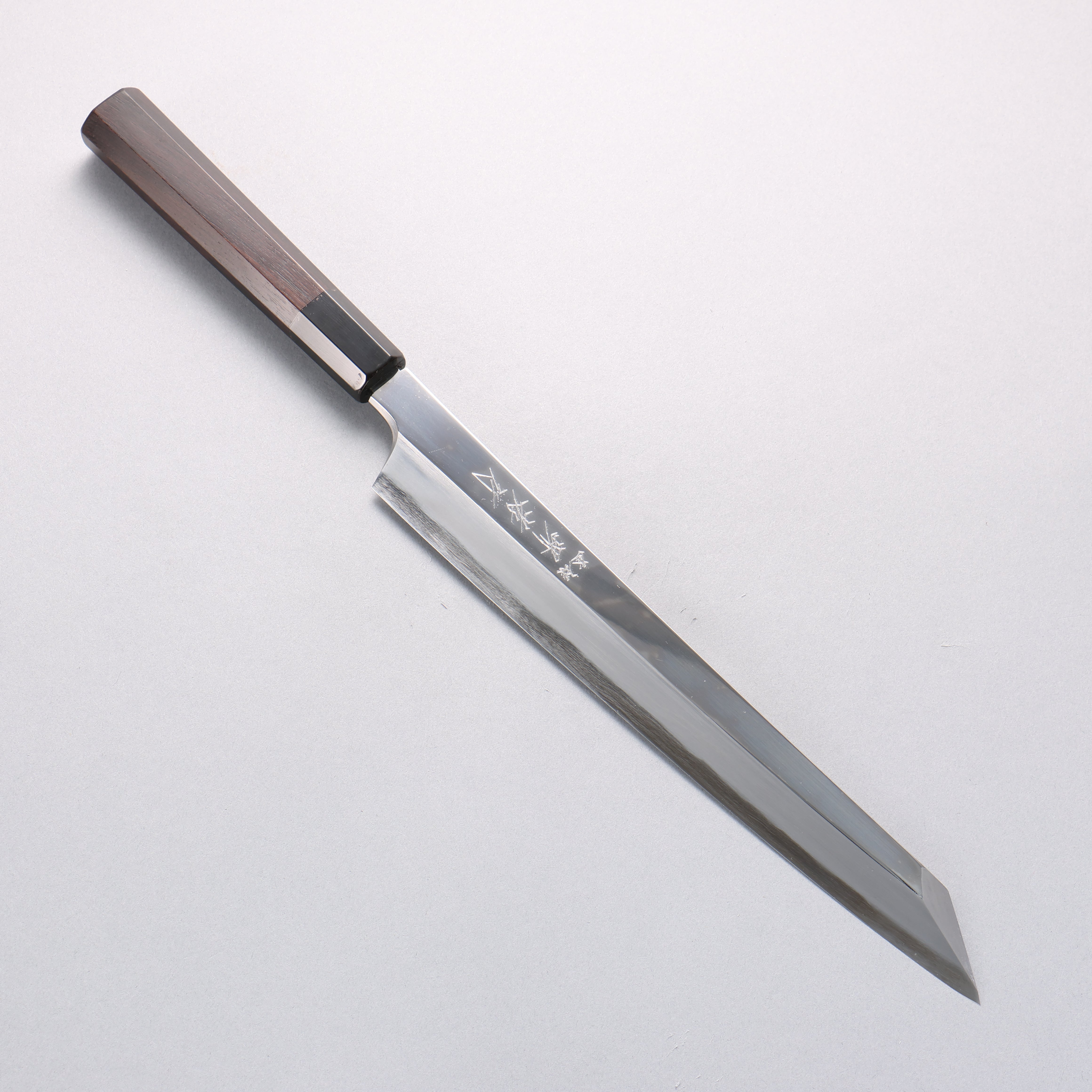 Sakai Takayuki Hien Blue Steel No.2 Mirrored Finish Kengata Yanagiba 270mm Ebony Wood Handle with Sheath - Japanny - Best Japanese Knife