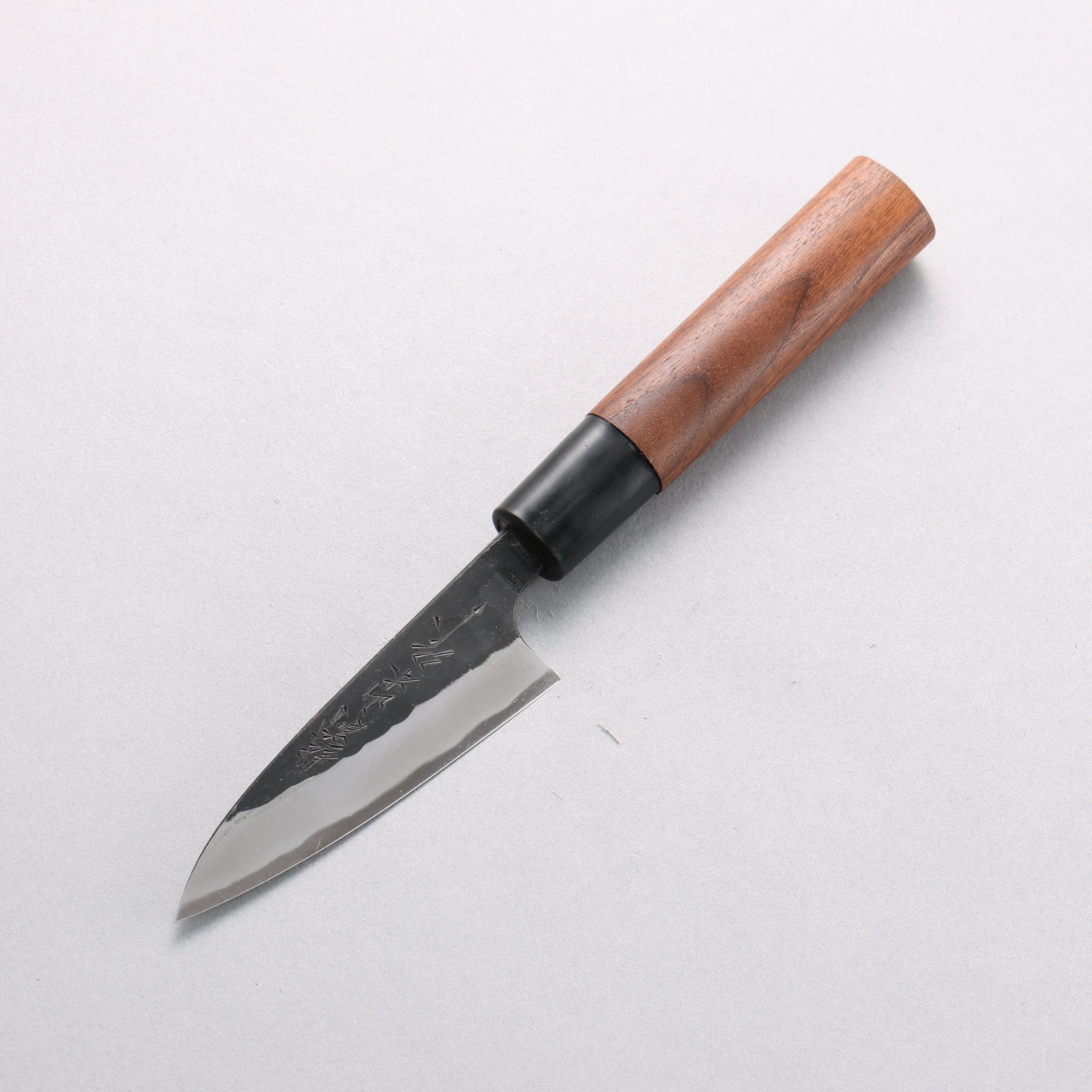 Nao Yamamoto Yasuki Blue Steel Kurouchi Hammered Paring 90mm Walnut Handle - Japanny - Best Japanese Knife