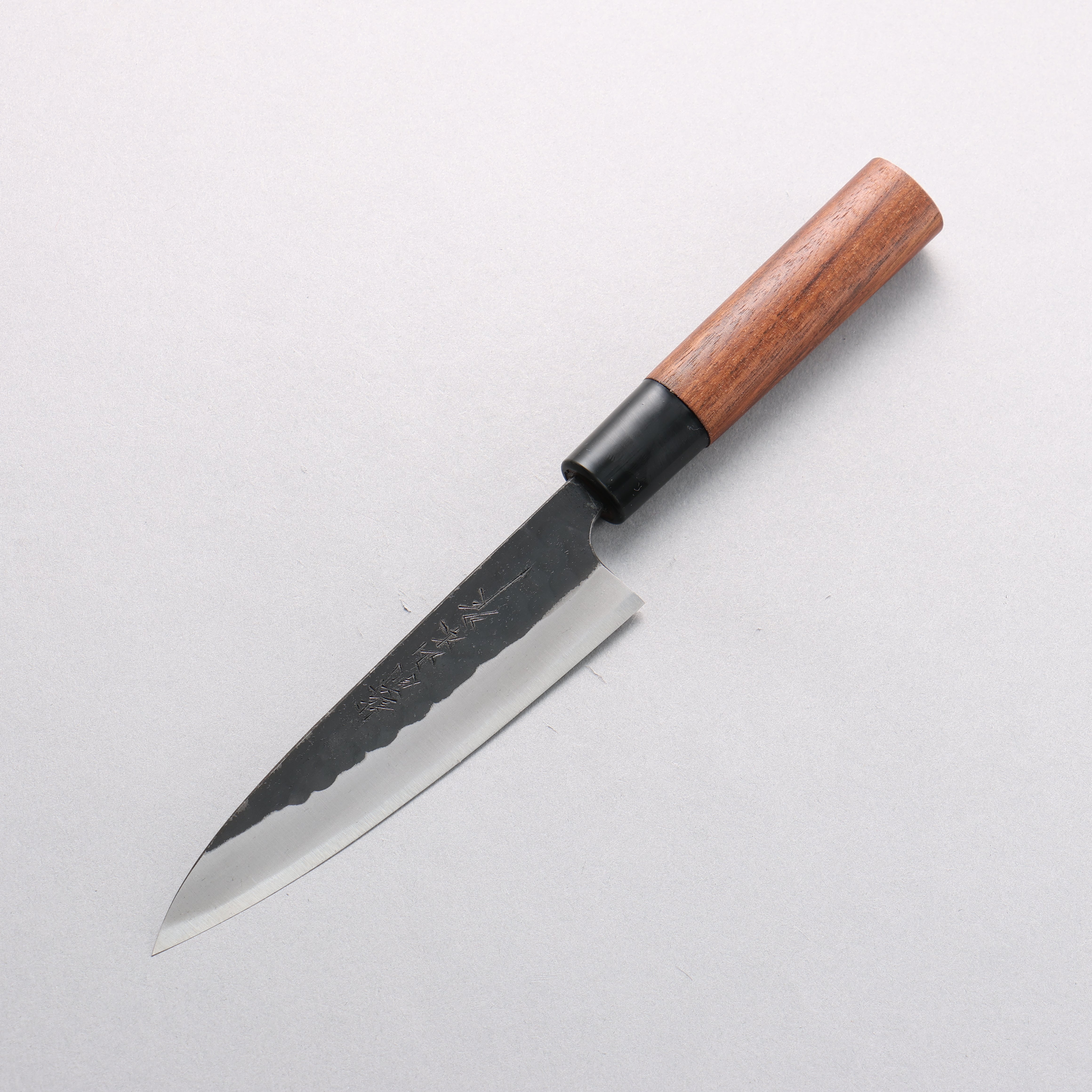Nao Yamamoto Yasuki Blue Steel Kurouchi Hammered Petty-Utility 135mm Walnut Handle - Japanny - Best Japanese Knife