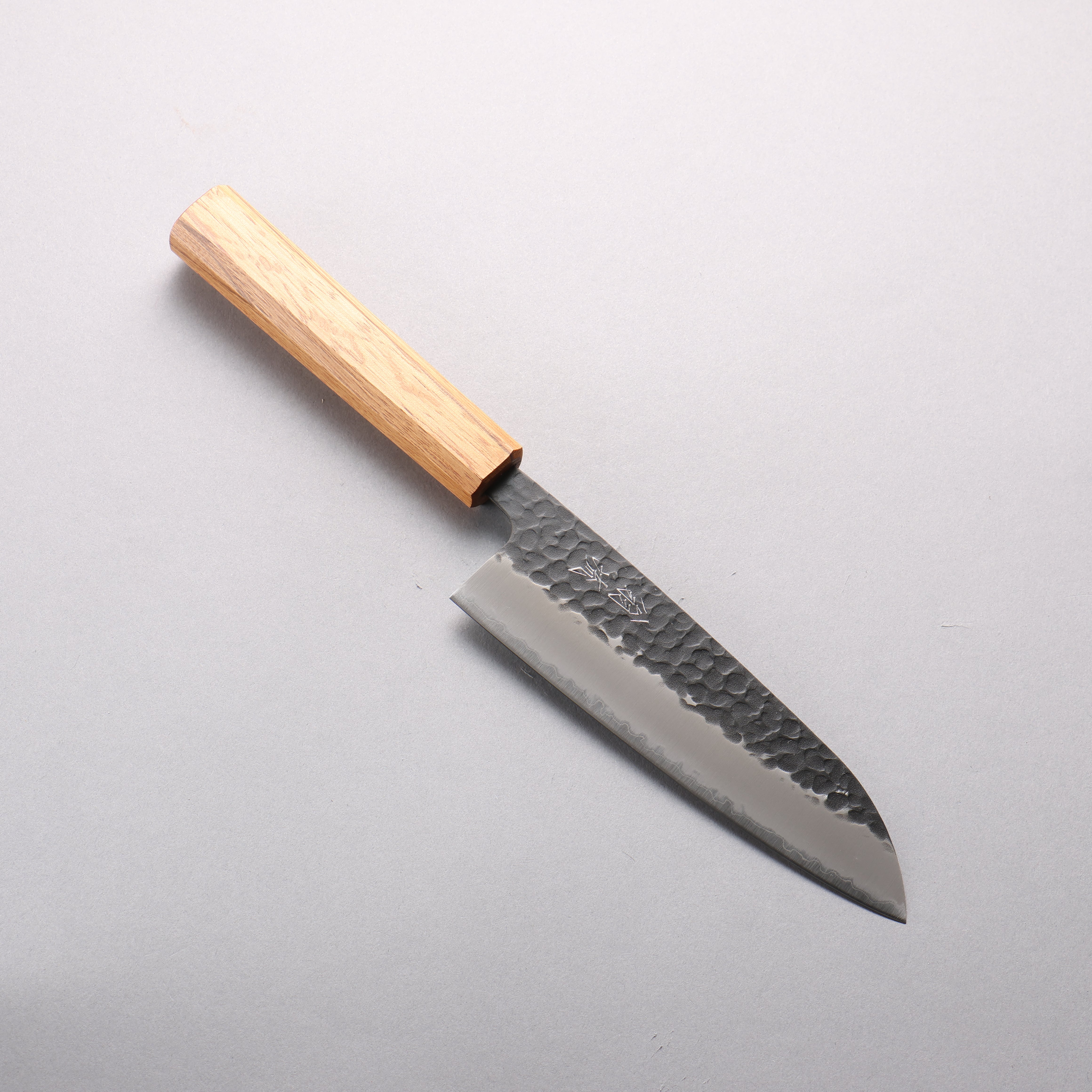 Oul Blue Super Hammered Black Finished Santoku 165mm Oak Handle - Japanny - Best Japanese Knife
