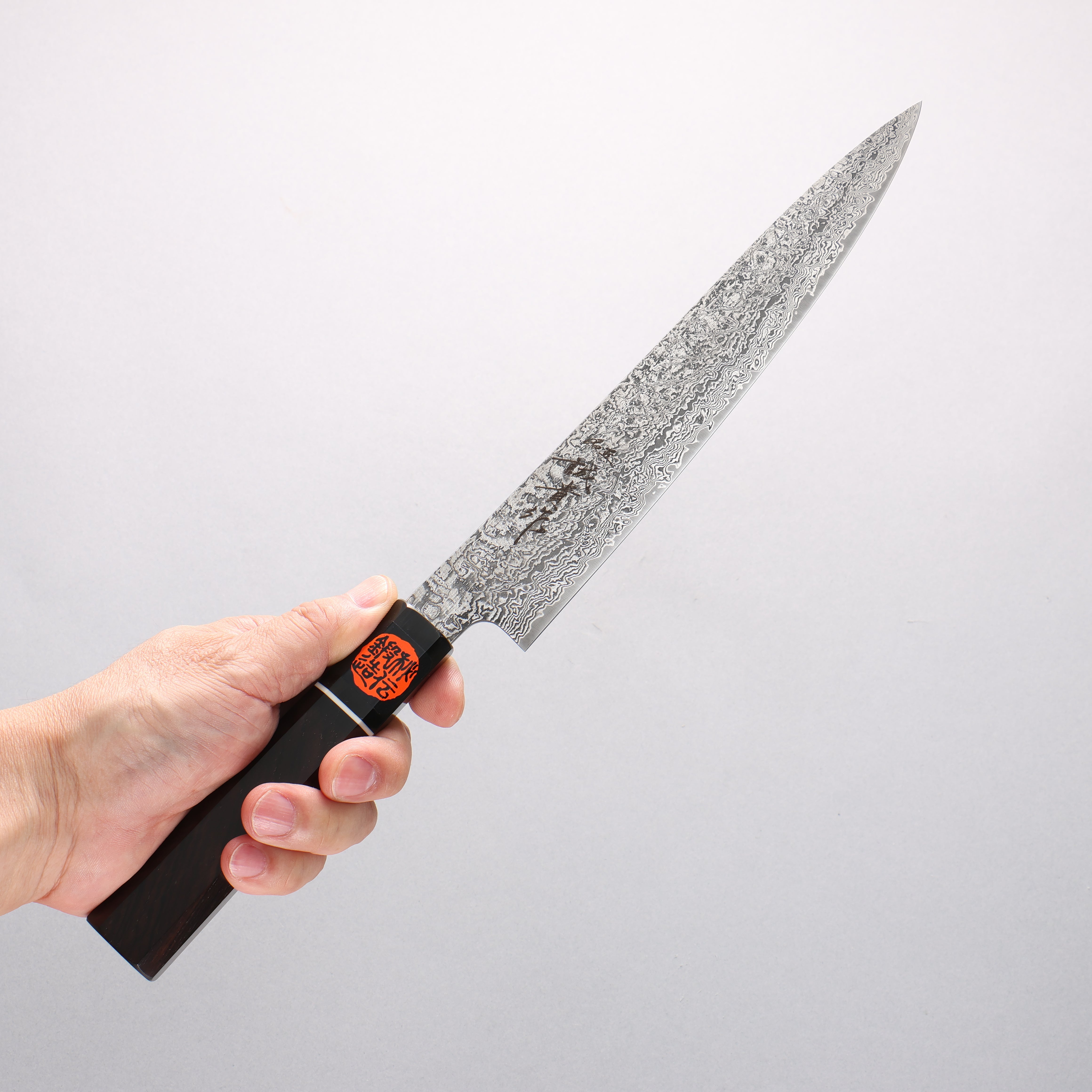 Shigeki Tanaka Habakiri SG2 Damascus Slicer 210mm Ebony Wood Handle - Japanny - Best Japanese Knife