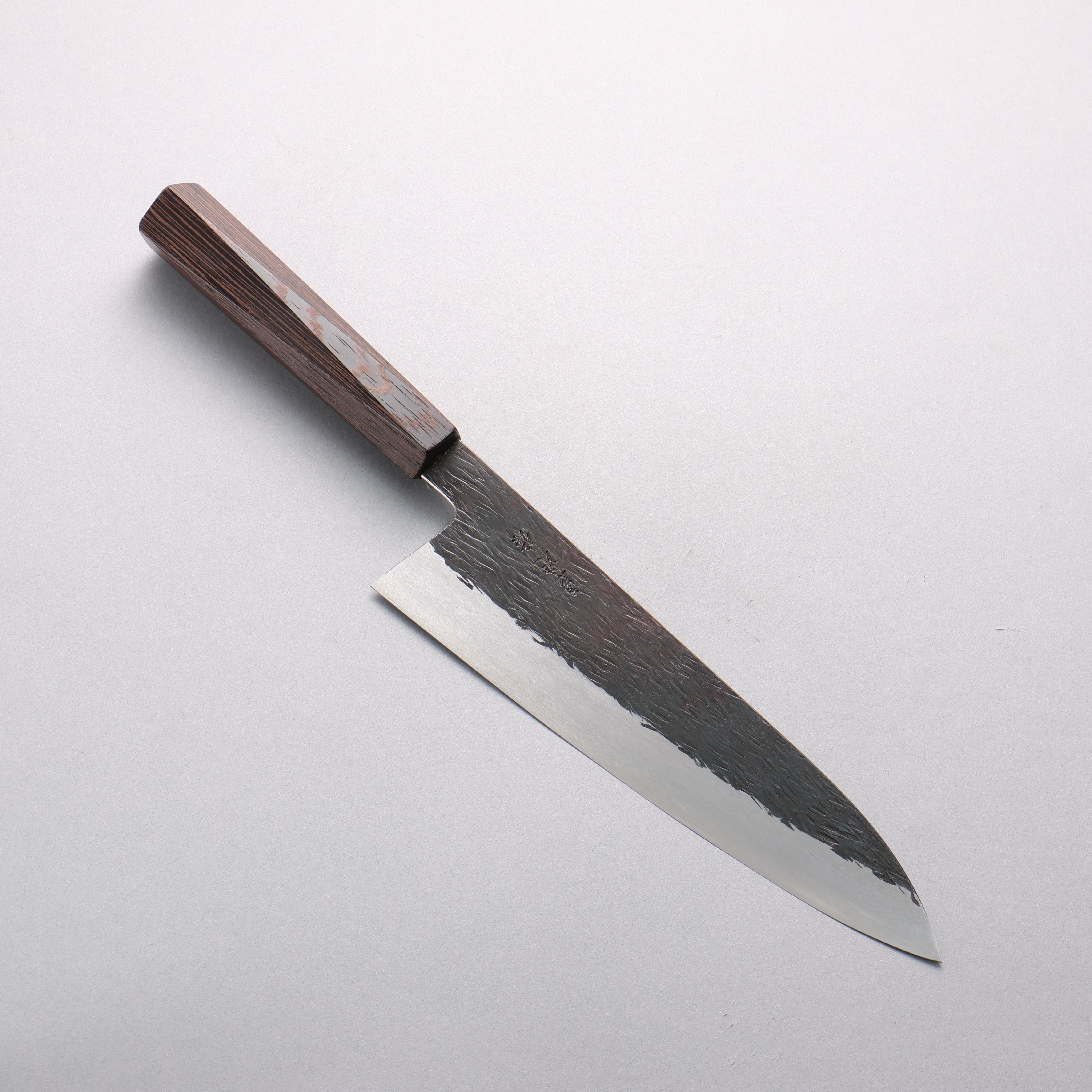 Isamitsu Abe Blue Super Hammered Black Finished Gyuto 210mm Rosewood (pentagonal) Handle - Japanny - Best Japanese Knife