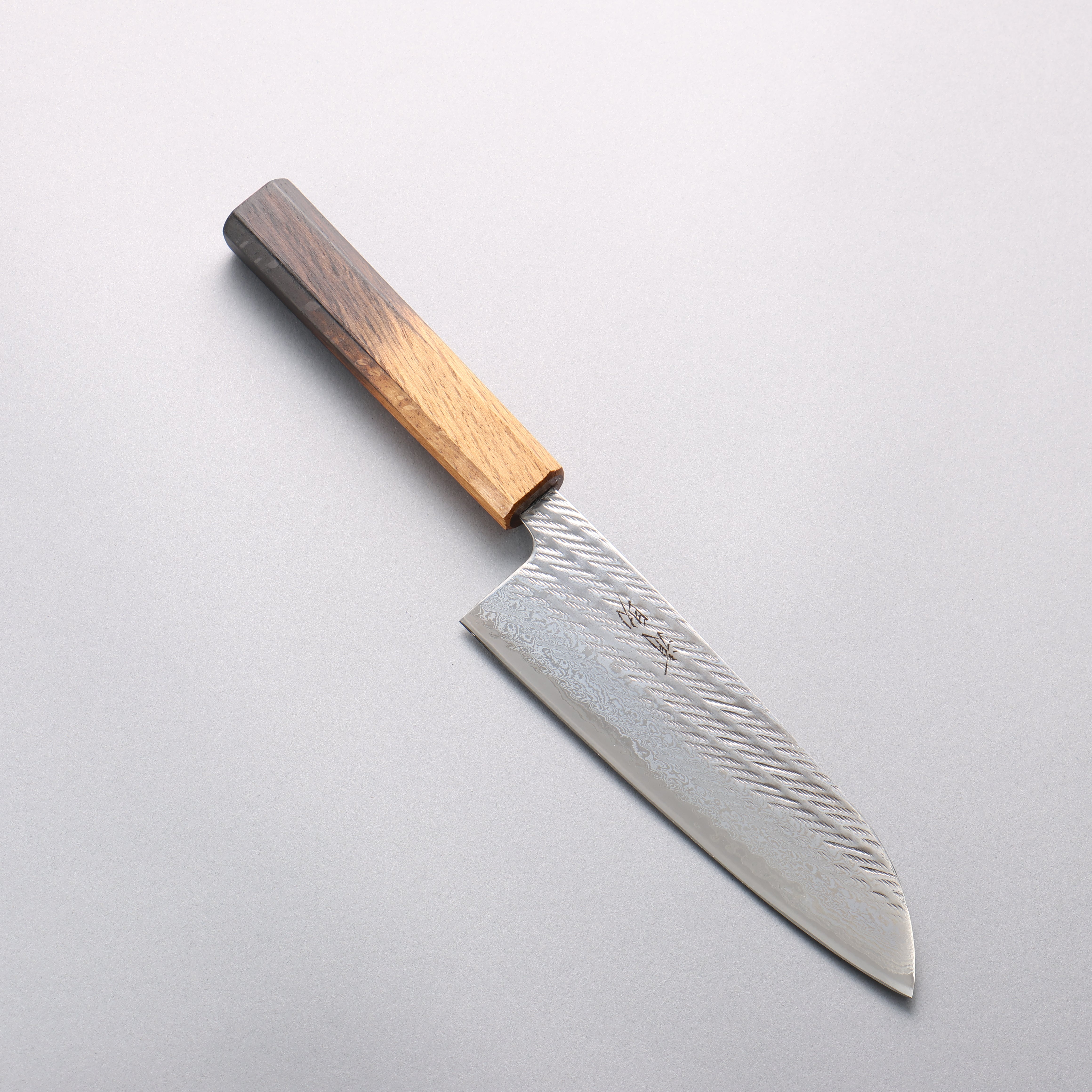 Seisuke AUS10 Hammered Damascus Rope Pattern Santoku 170mm Burnt Oak Handle - Japanny - Best Japanese Knife