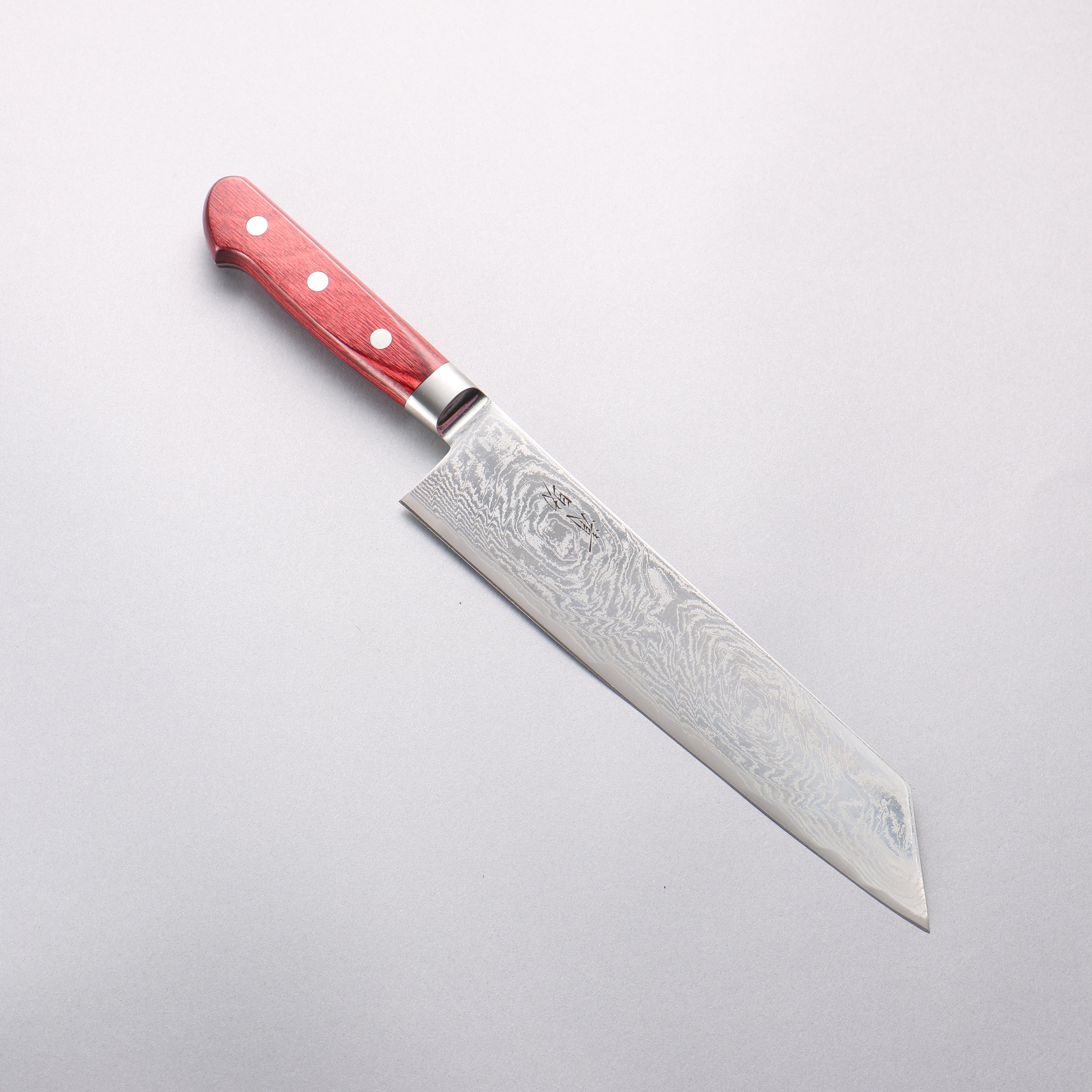 Seisuke Nami AUS10 Mirrored Finish Damascus Kiritsuke Gyuto 210mm Red Pakka wood Handle - Japanny - Best Japanese Knife