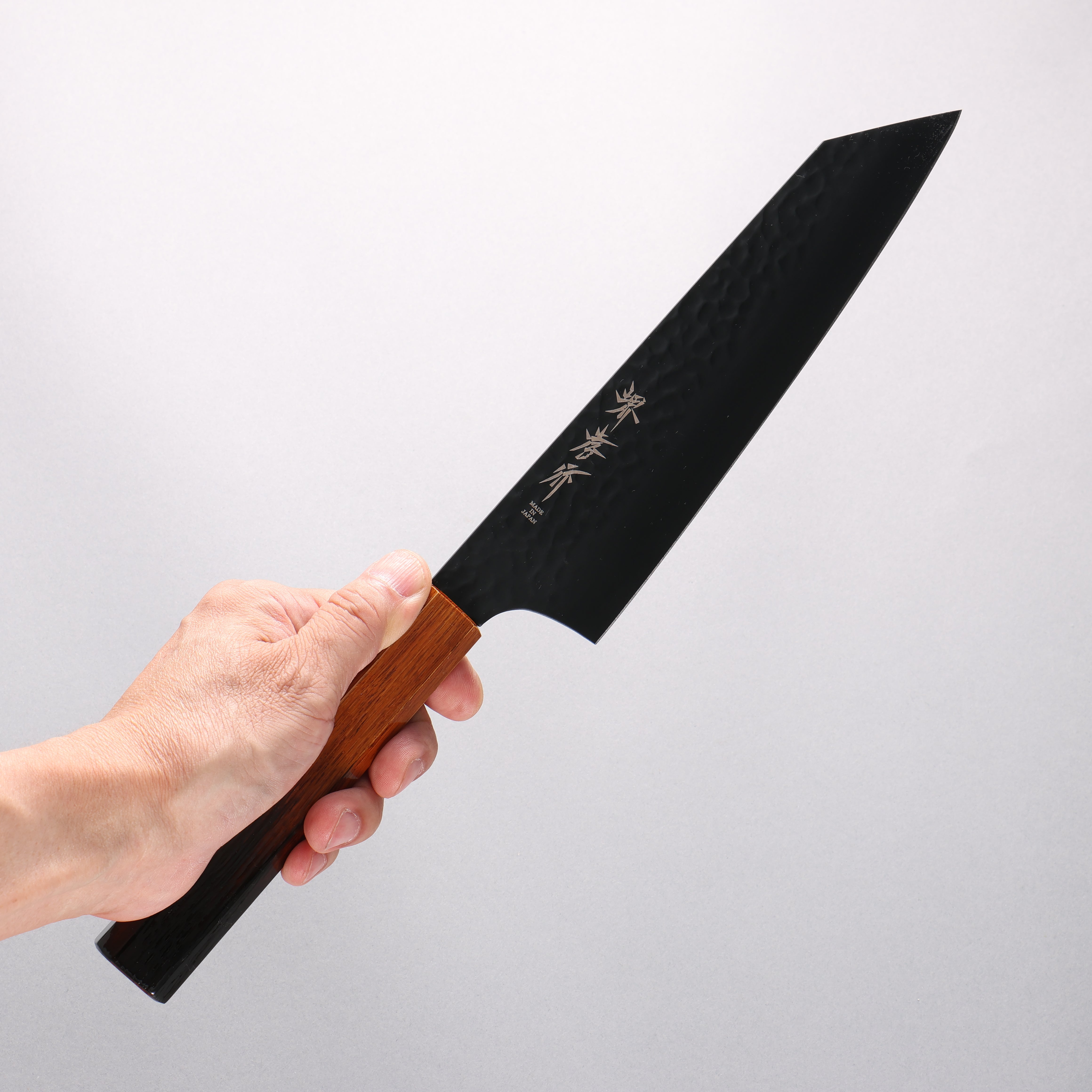 Sakai Takayuki Kurokage VG10 Hammered Teflon Coating Kiritsuke Gyuto 190mm Burnt Oak (Lacquered) Handle - Japanny - Best Japanese Knife