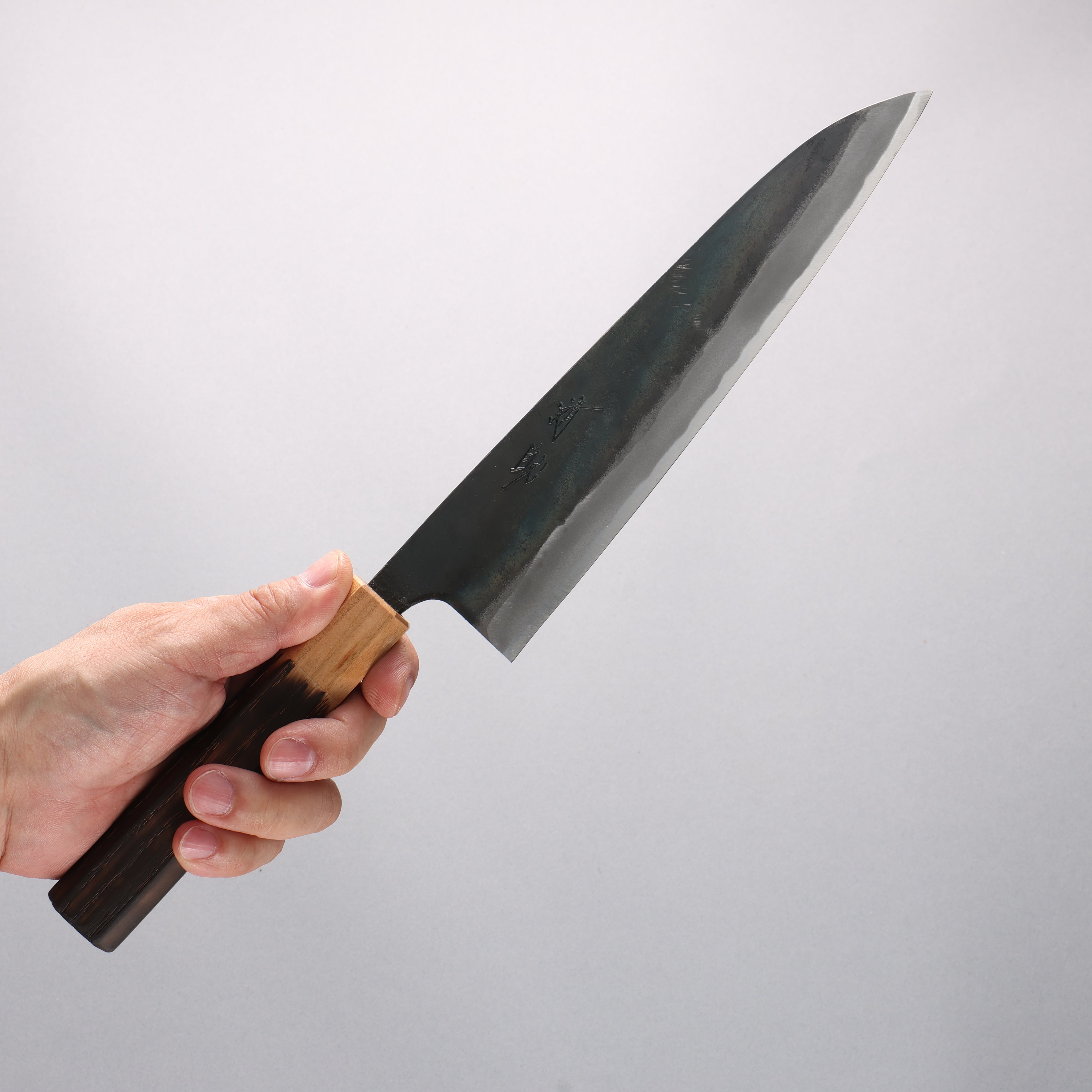 Seisuke Blue Steel No.1 Black Finished Gyuto 210mm Burnt Chestnut (ferrule: Cherry Wood) Handle - Japanny - Best Japanese Knife