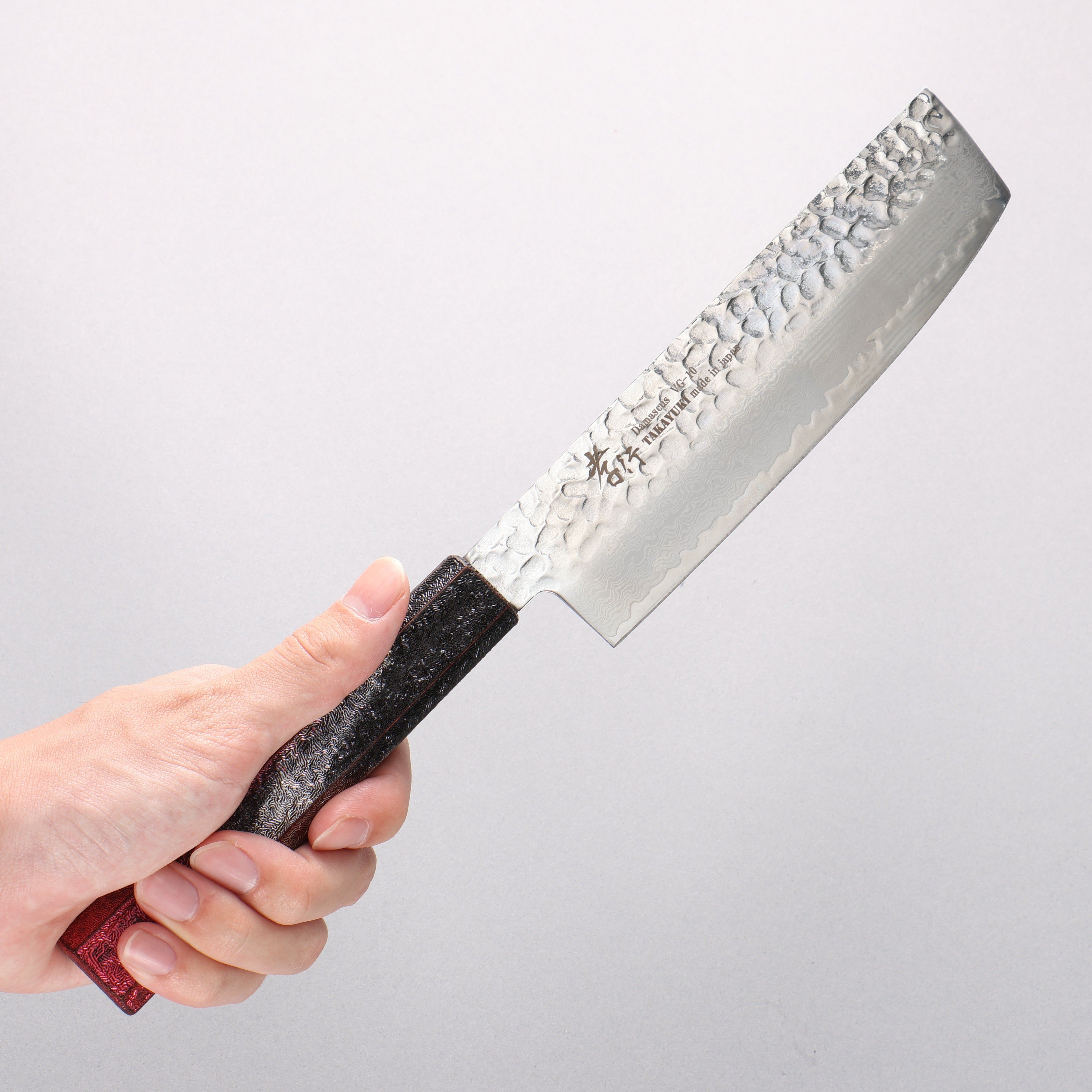 Sakai Takayuki Rinnou VG10 33 Layer Damascus Nakiri 160mm Red Lacquered Handle - Japanny - Best Japanese Knife
