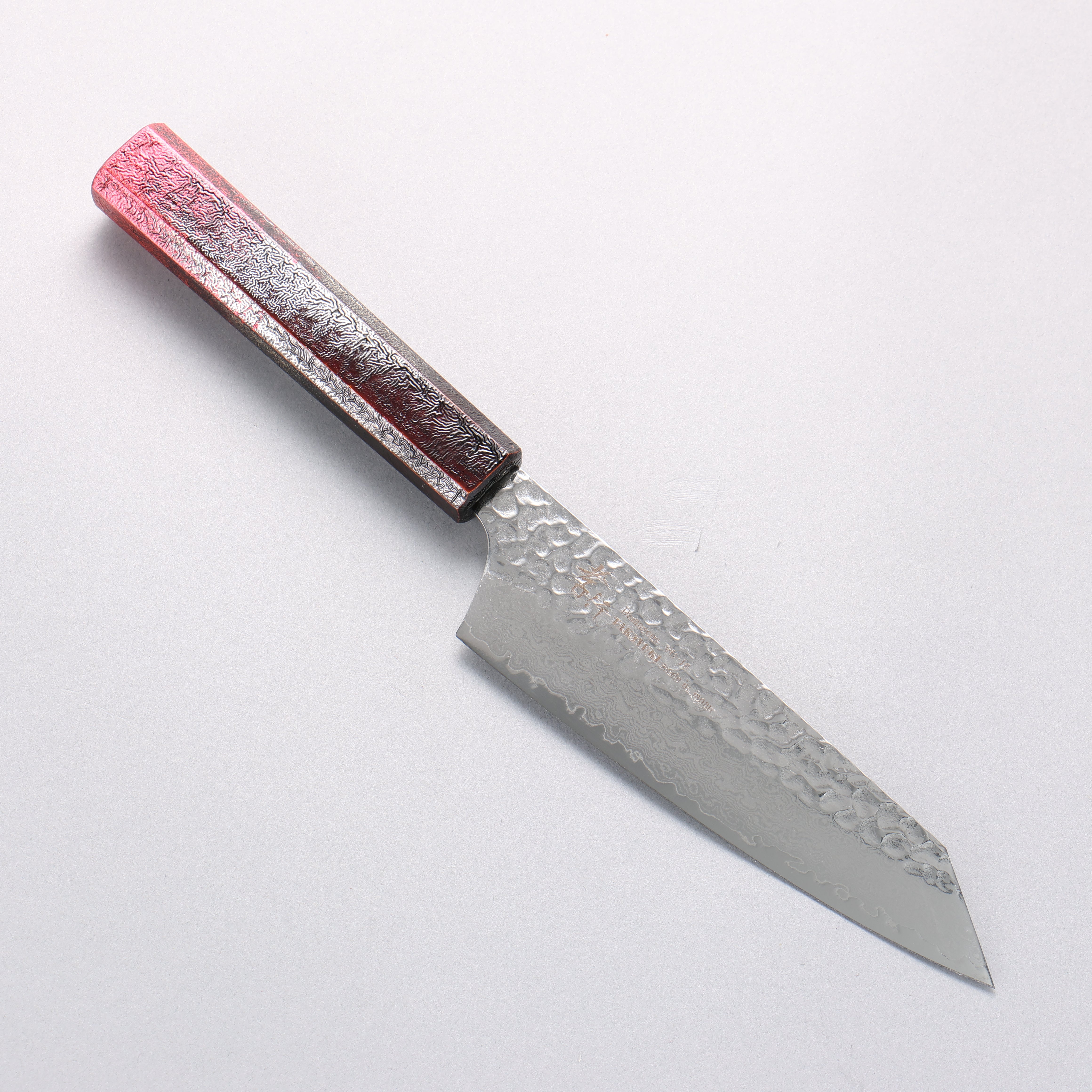 Sakai Takayuki Rinnou VG10 33 Layer Damascus Kengata Santoku 160mm Red Lacquered Handle - Japanny - Best Japanese Knife