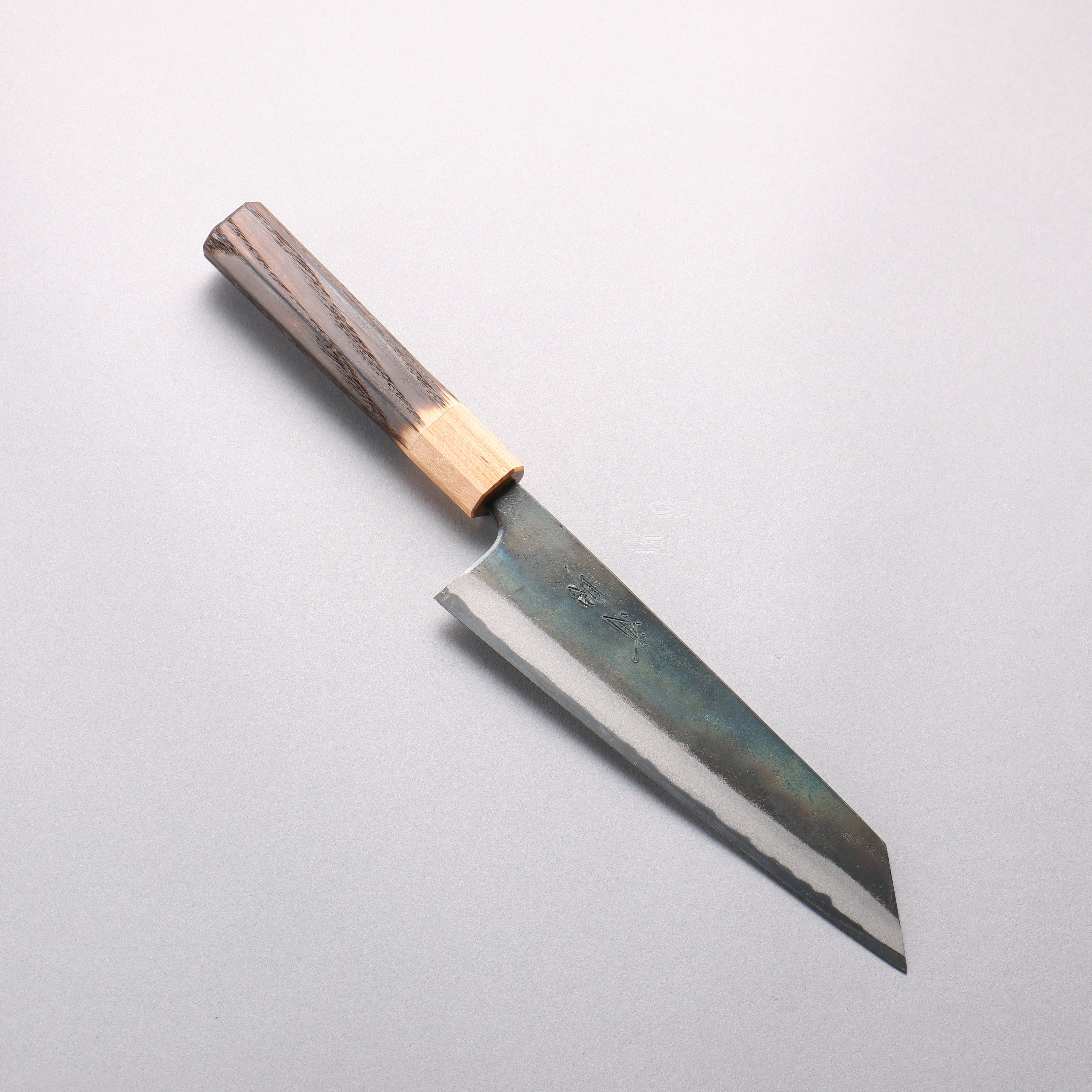 Seisuke Blue Super Black Finished Bunka 180mm Burnt Chestnut (ferrule: Cherry Wood) Handle - Japanny - Best Japanese Knife