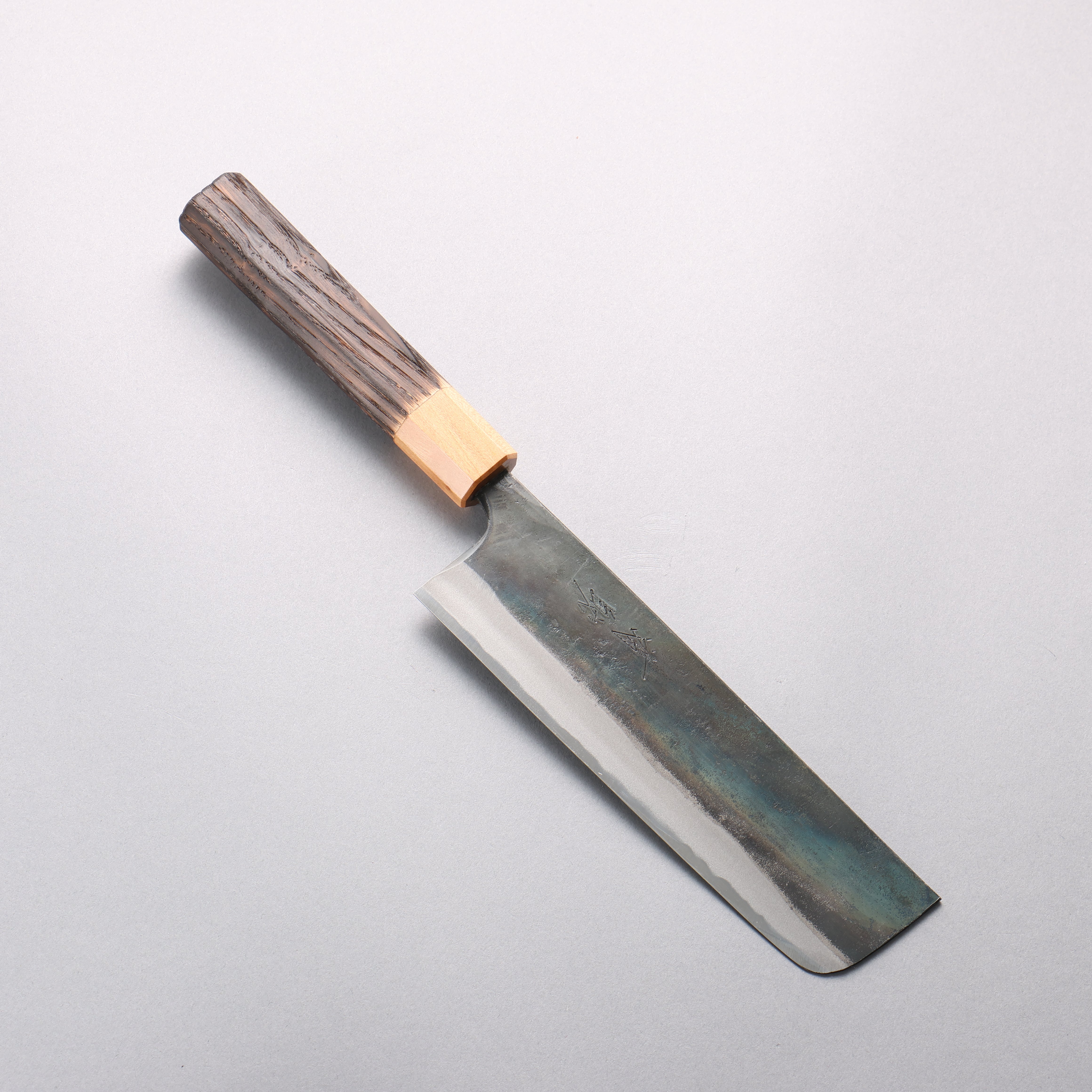 Seisuke Blue Steel No.1 Black Finished Nakiri 165mm Burnt Chestnut (ferrule: Cherry Wood) Handle - Japanny - Best Japanese Knife