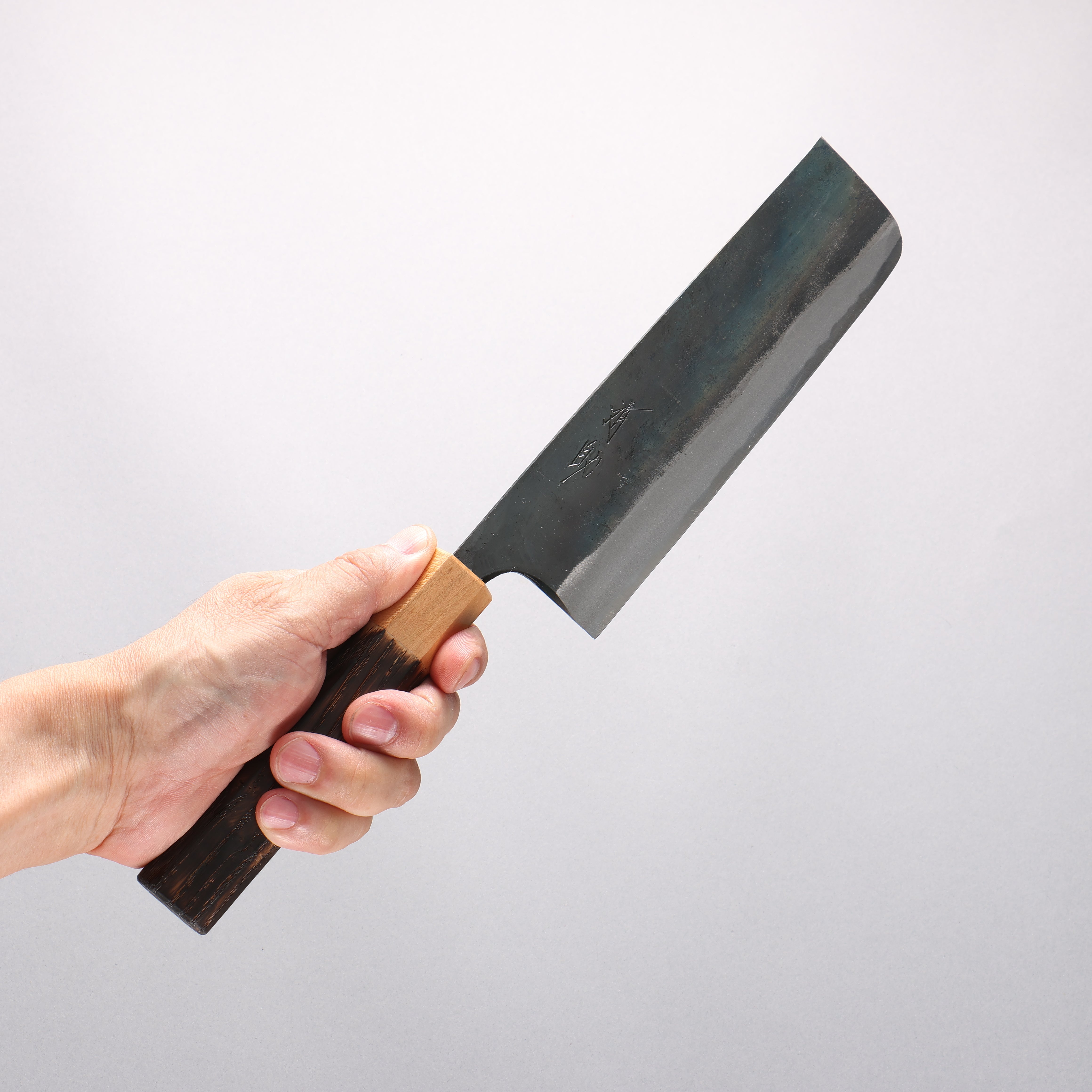 Seisuke Blue Steel No.1 Black Finished Nakiri 165mm Burnt Chestnut (ferrule: Cherry Wood) Handle - Japanny - Best Japanese Knife