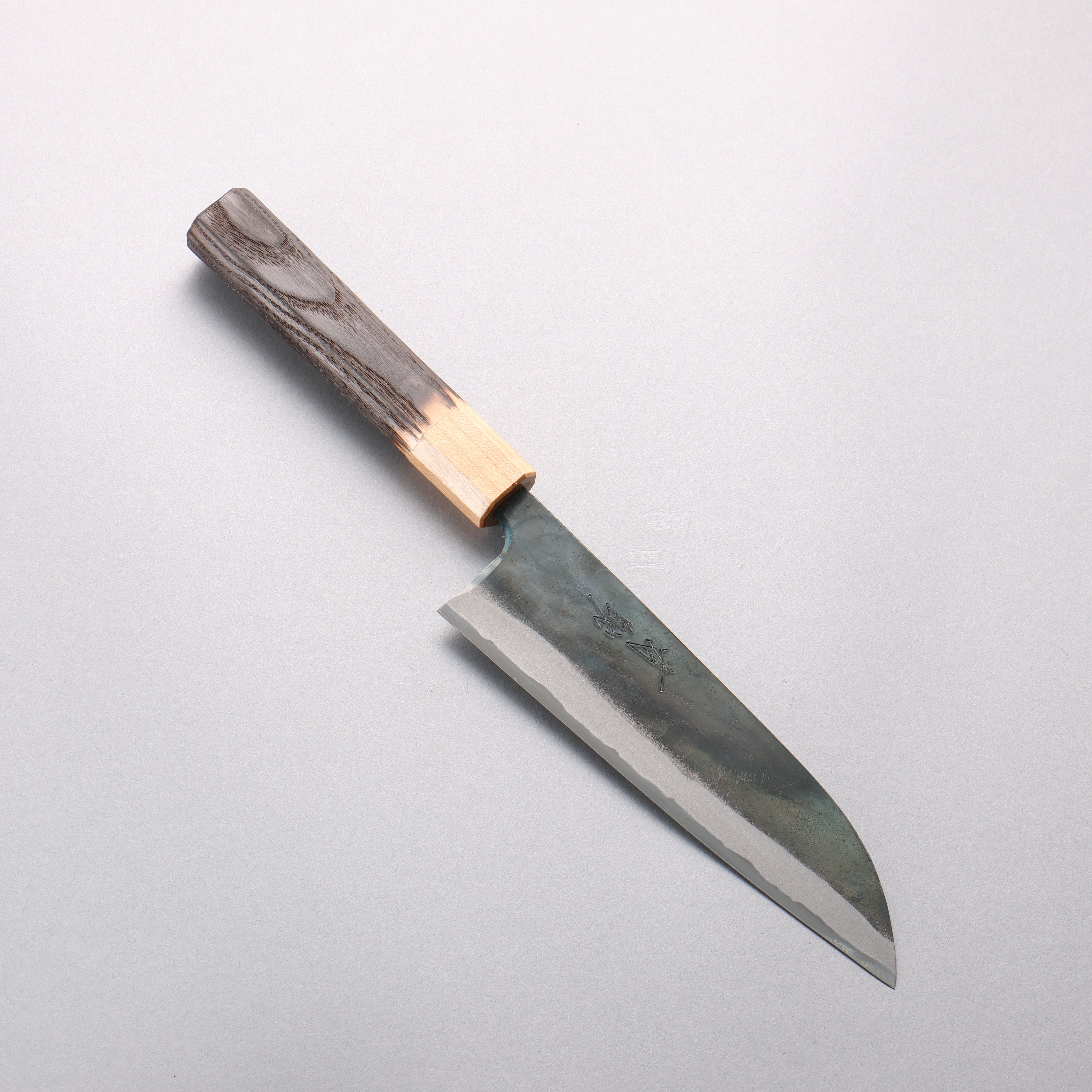 Seisuke Blue Steel No.1 Black Finished Santoku 165mm Burnt Chestnut (ferrule: Cherry Wood) Handle - Japanny - Best Japanese Knife