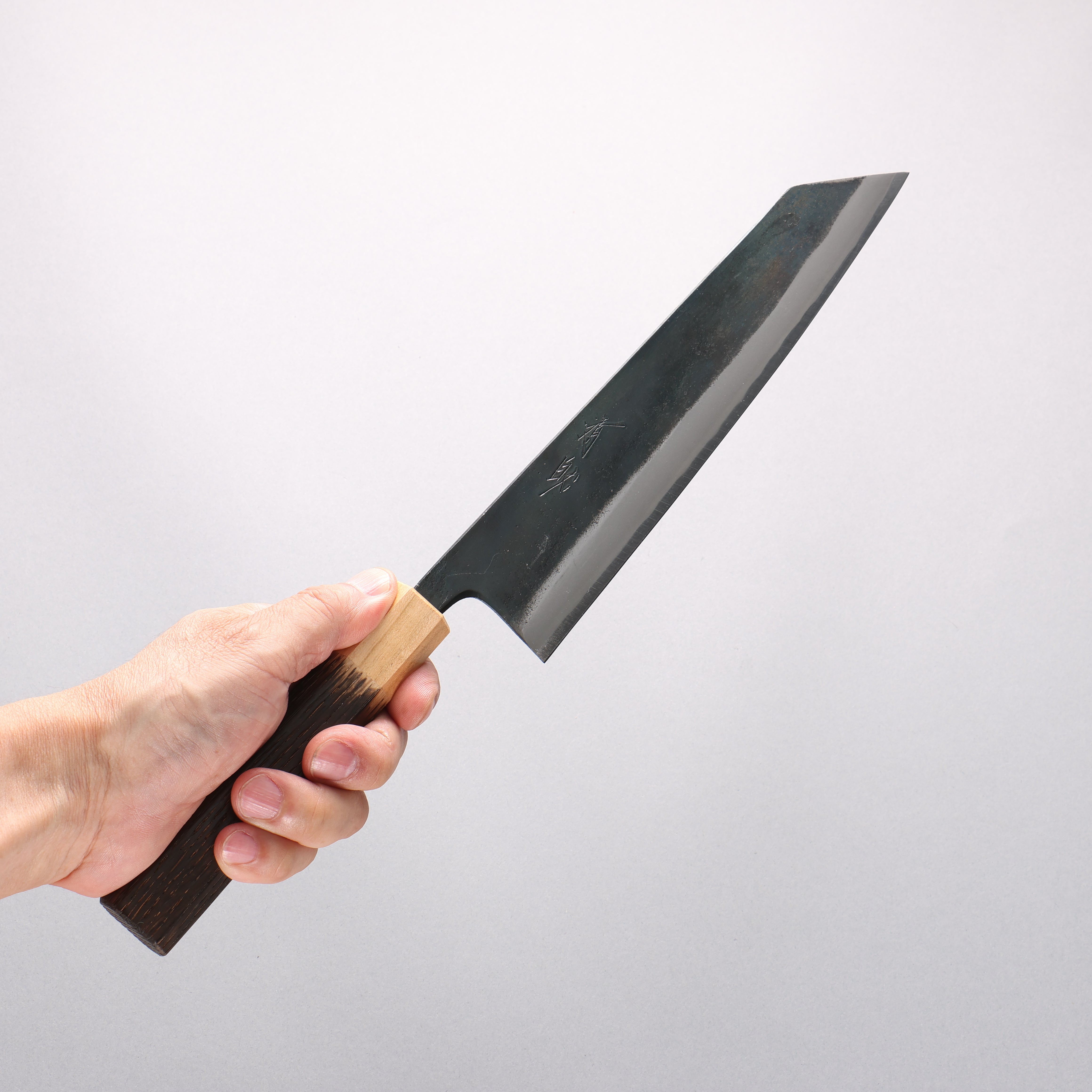 Seisuke Blue Super Black Finished Kiritsuke Gyuto 210mm Burnt Chestnut (ferrule: Cherry Wood) Handle - Japanny - Best Japanese Knife