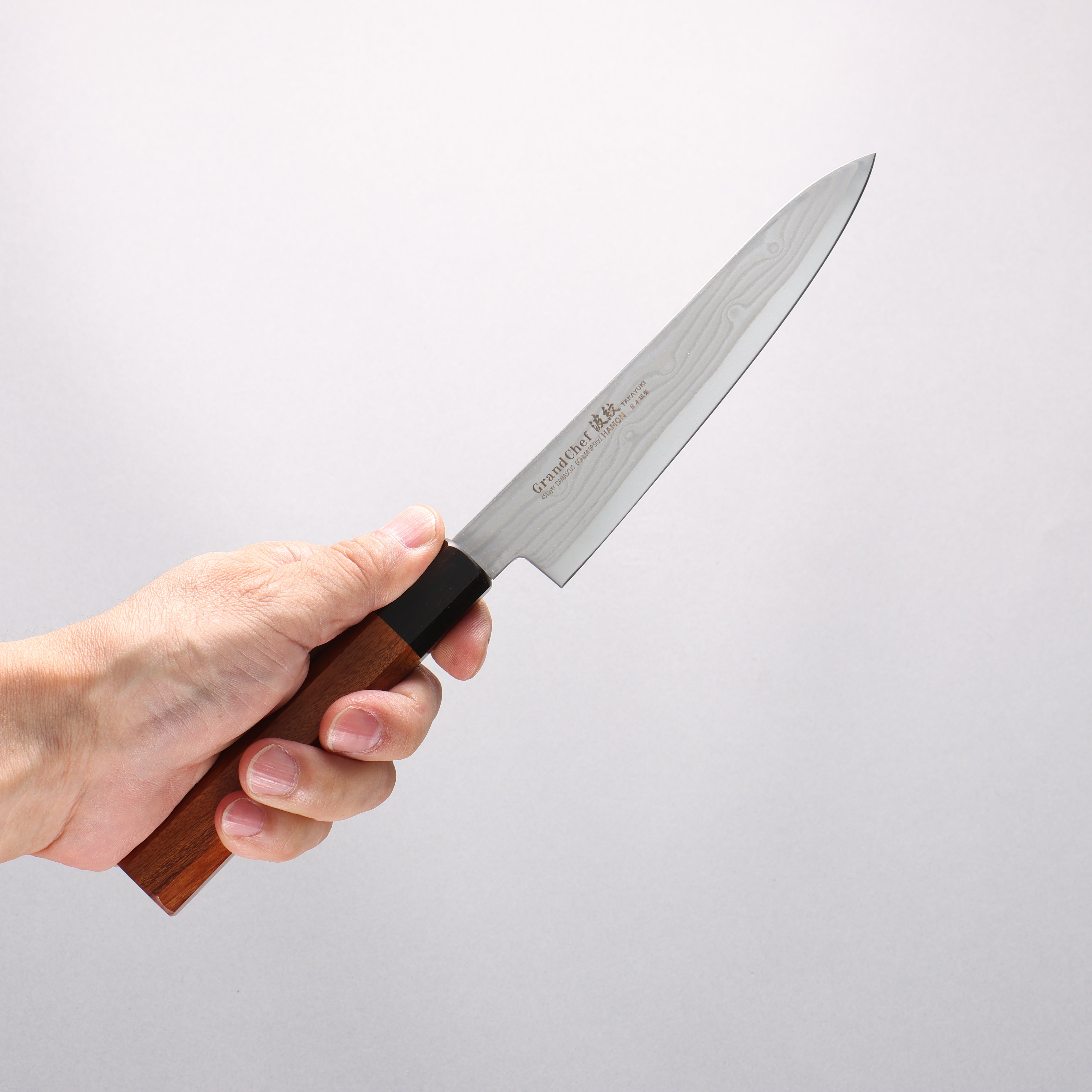 Sakai Takayuki Grand Chef Hamon Böhler SP Steel 45 Layer Damascus Petty-Utility 150mm Rosewood (Ferrule: Black Pakka Wood) Handle - Japanny - Best Japanese Knife