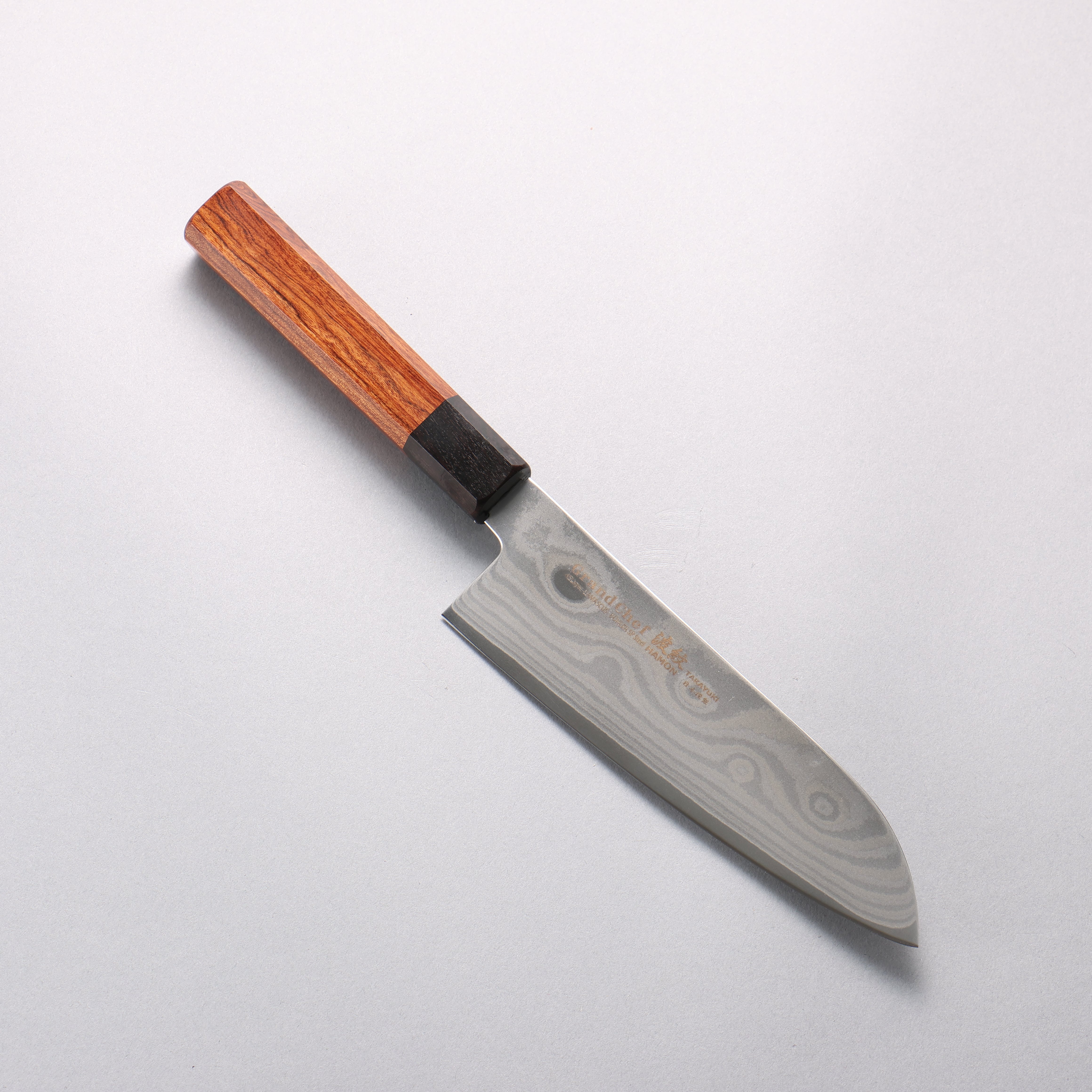 Sakai Takayuki Grand Chef Hamon Böhler SP Steel 45 Layer Damascus Santoku 170mm Rosewood (Ferrule: Black Pakka Wood) Handle - Japanny - Best Japanese Knife
