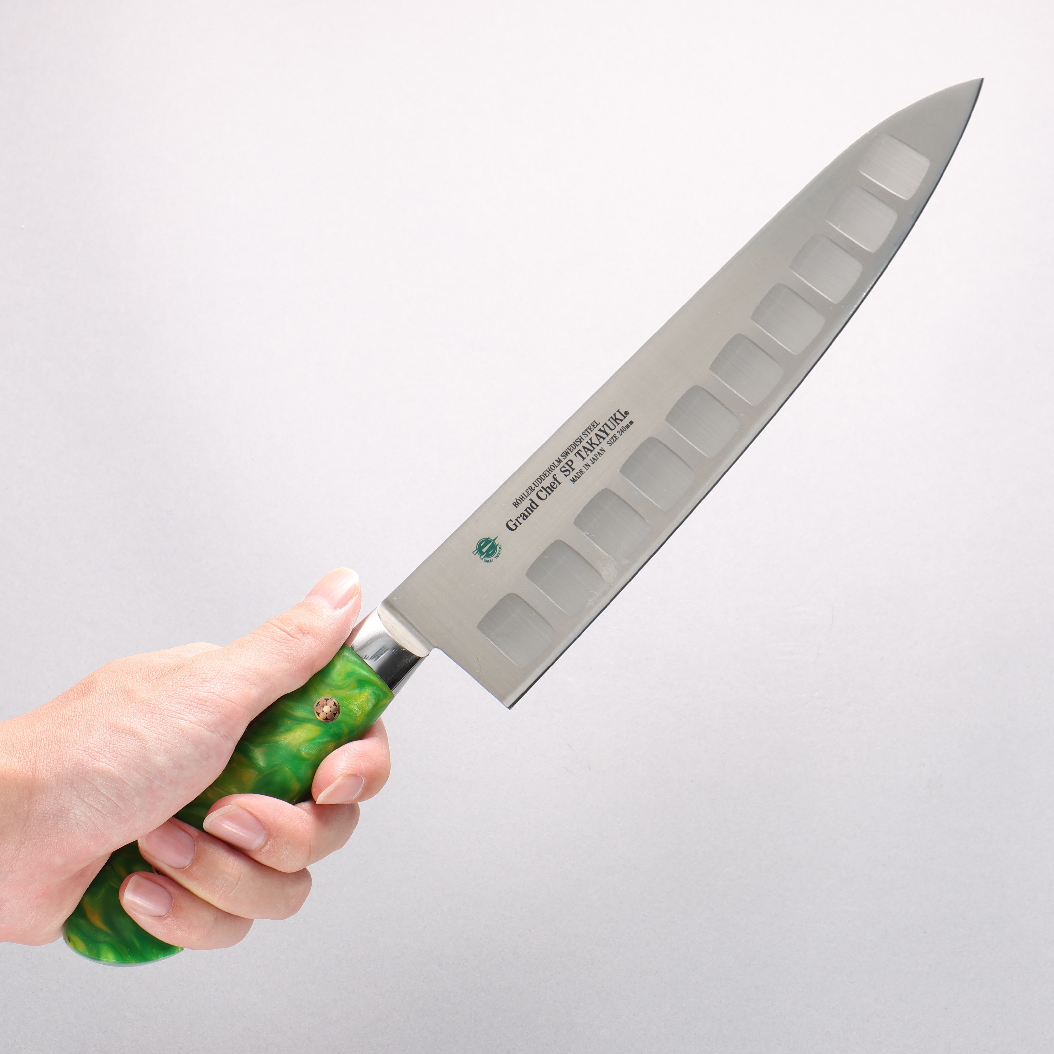 Sakai Takayuki Grand Chef SP Uddeholm Swedish stain-resistant steel Gyuto Salmon 240mm SP Type III (Jungle) Handle - Japanny - Best Japanese Knife