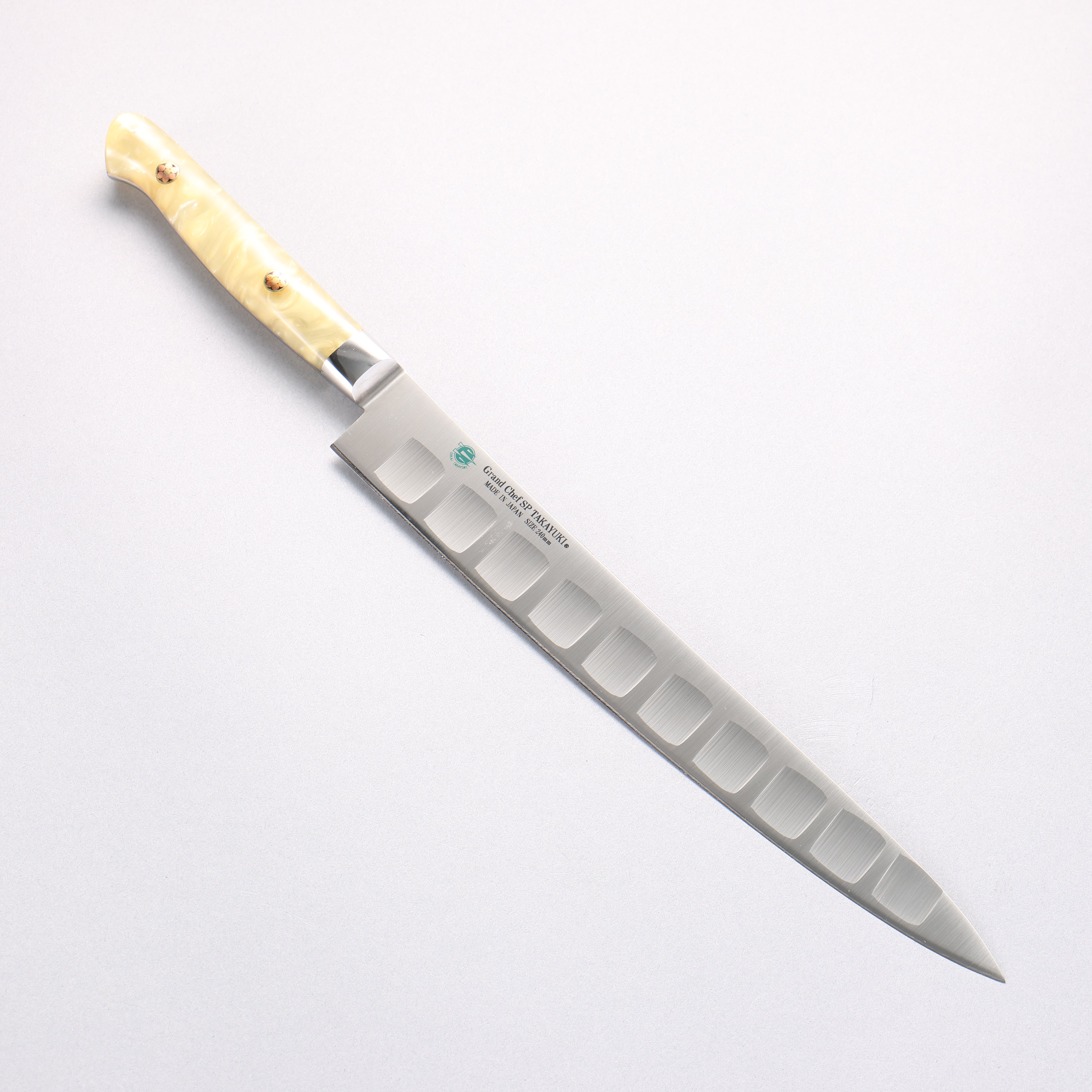 Sakai Takayuki Grand Chef SP Uddeholm Swedish stain-resistant steel Sujihiki Salmon 240mm SP Type III (Pearl) Handle - Japanny - Best Japanese Knife