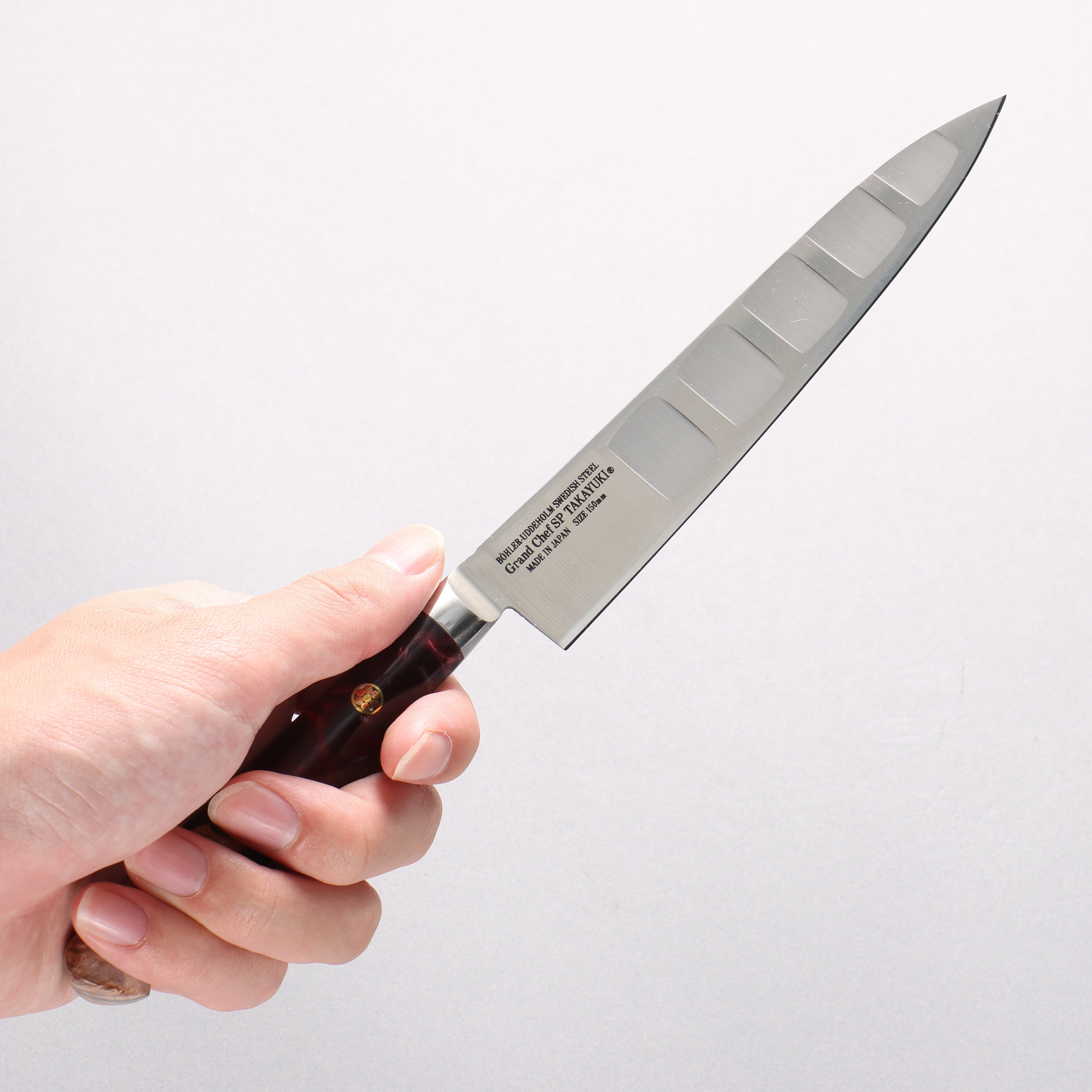 Sakai Takayuki Grand Chef SP Uddeholm Swedish stain-resistant steel Petty-Utility Salmon 150mm SP Type III (Volcano) Handle - Japanny - Best Japanese Knife