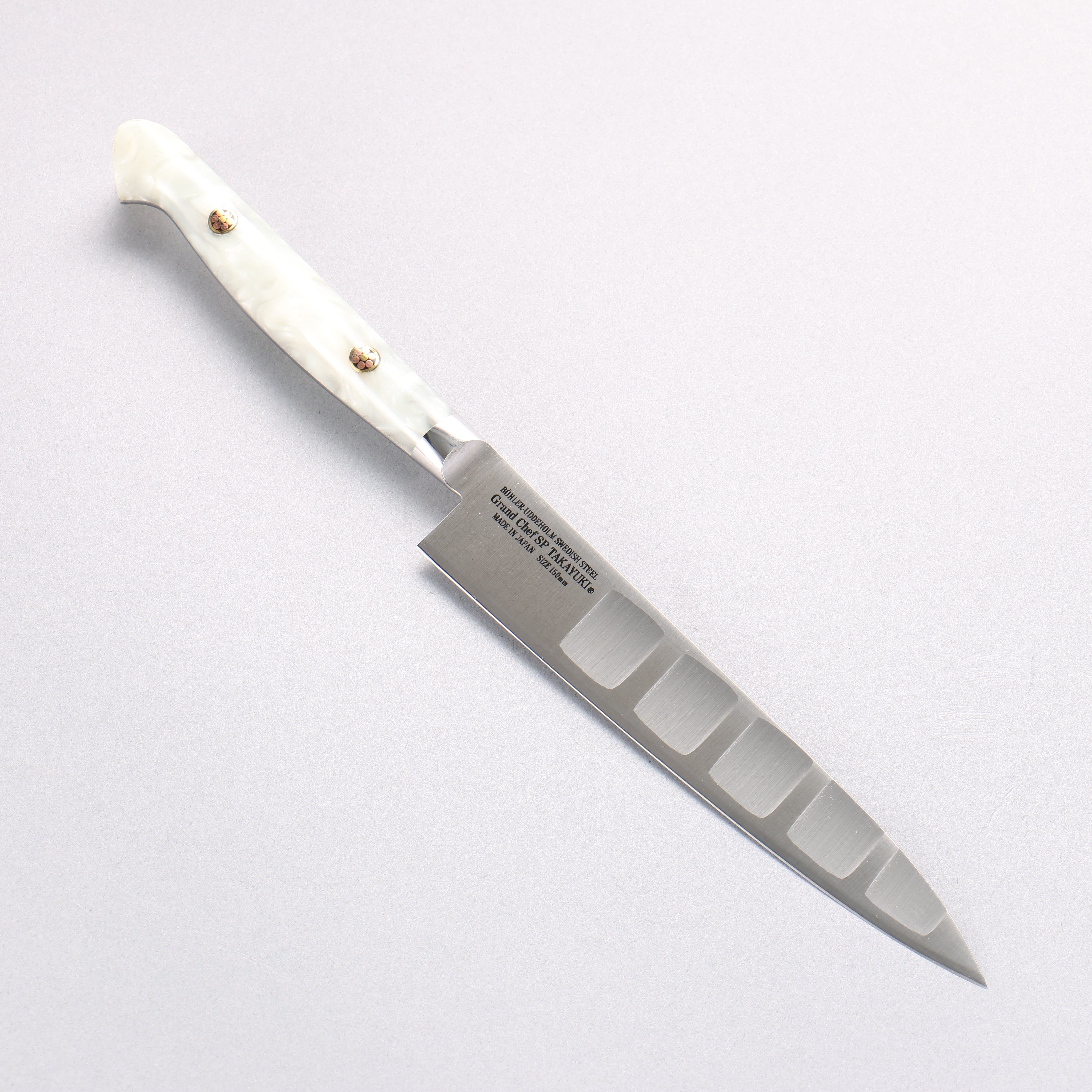 Sakai Takayuki Grand Chef SP Uddeholm Swedish stain-resistant steel Petty-Utility Salmon 150mm SP Type III (Pearl) Handle - Japanny - Best Japanese Knife