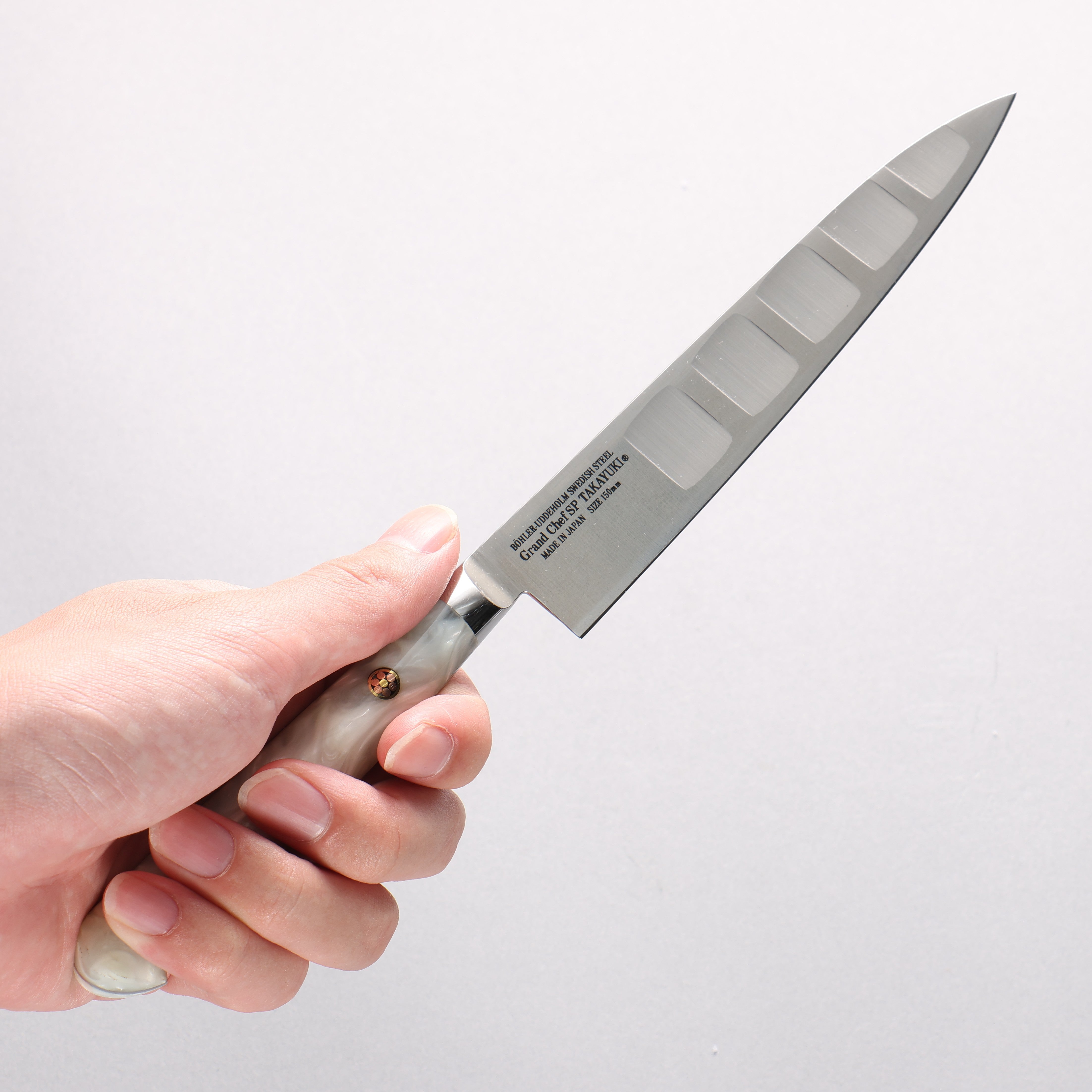 Sakai Takayuki Grand Chef SP Uddeholm Swedish stain-resistant steel Petty-Utility Salmon 150mm SP Type III (Pearl) Handle - Japanny - Best Japanese Knife